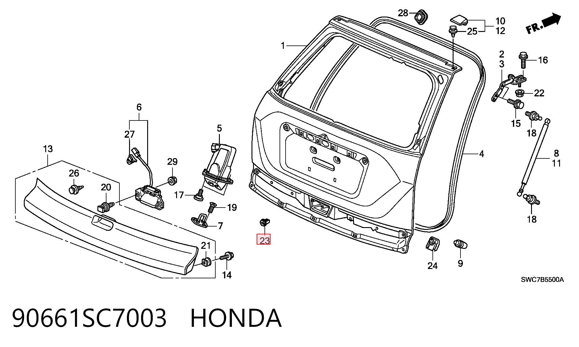 90661SC7003 Honda Clip de tapicería de la tapa del maletero