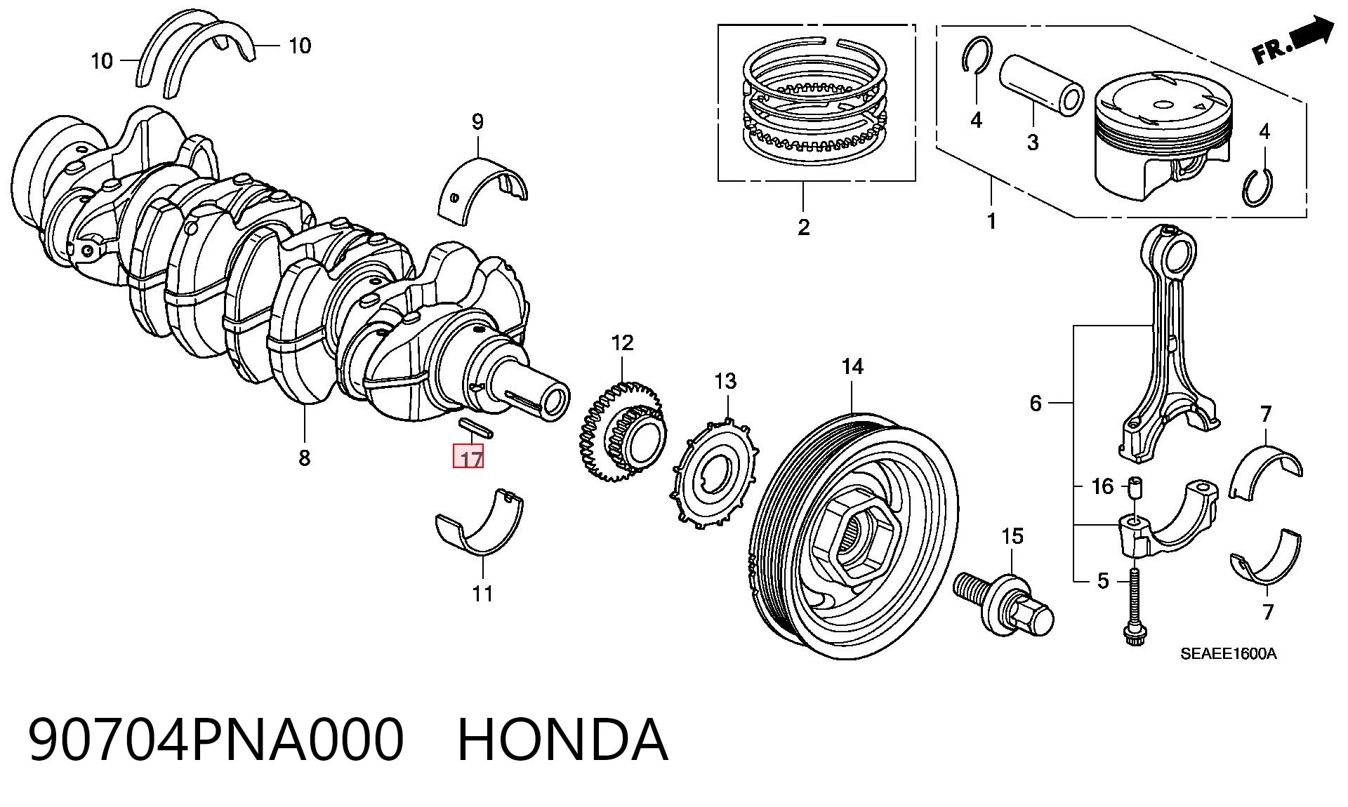 90704PNA000 Honda Chaveta de cigüeñal