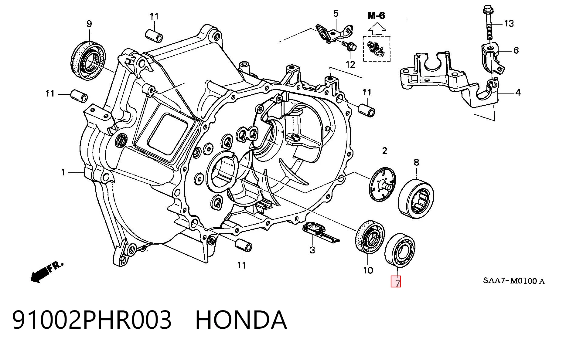 91002PHR003 Honda Cojinete del eje de entrada de la caja de engranajes