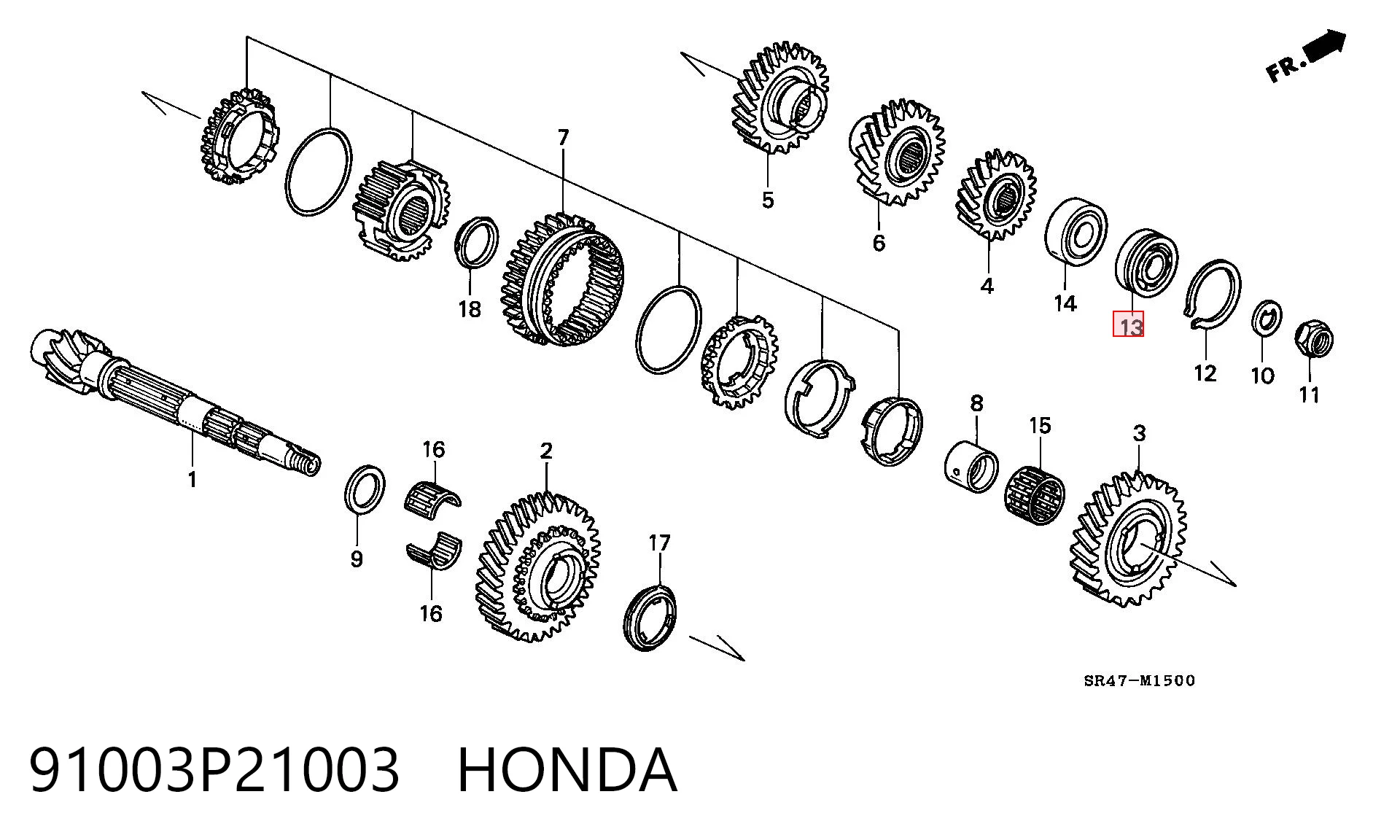 91003P21003 Honda Cojinete interior de rueda trasera