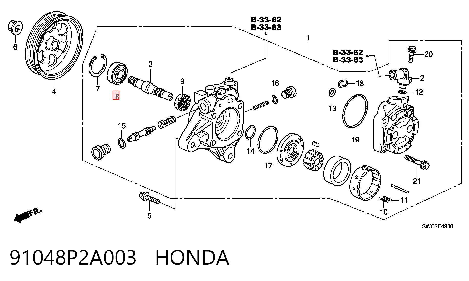 91048P2A003 Honda Rodamiento de bomba de dirección asistida