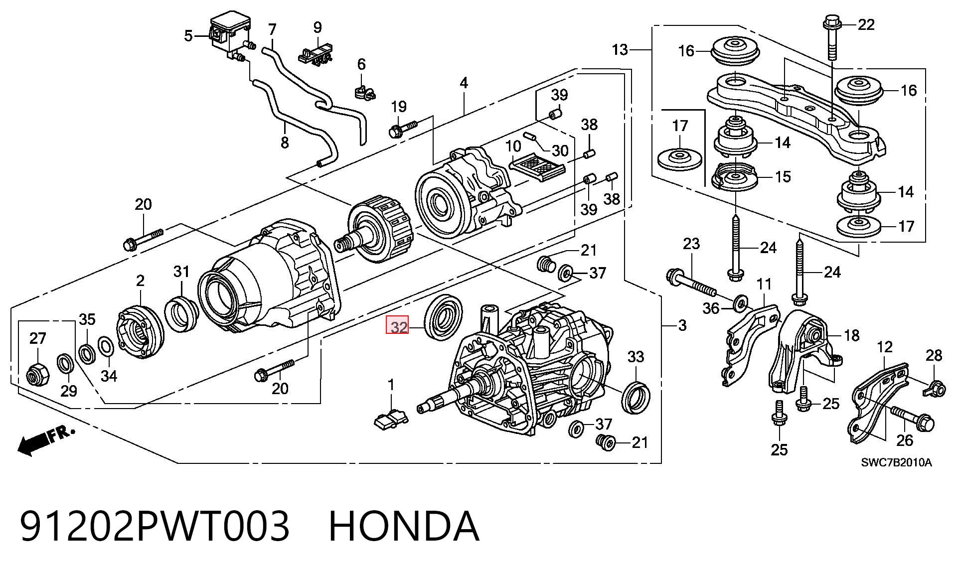 91202PWT003 Honda Retén del diferencial del eje trasero
