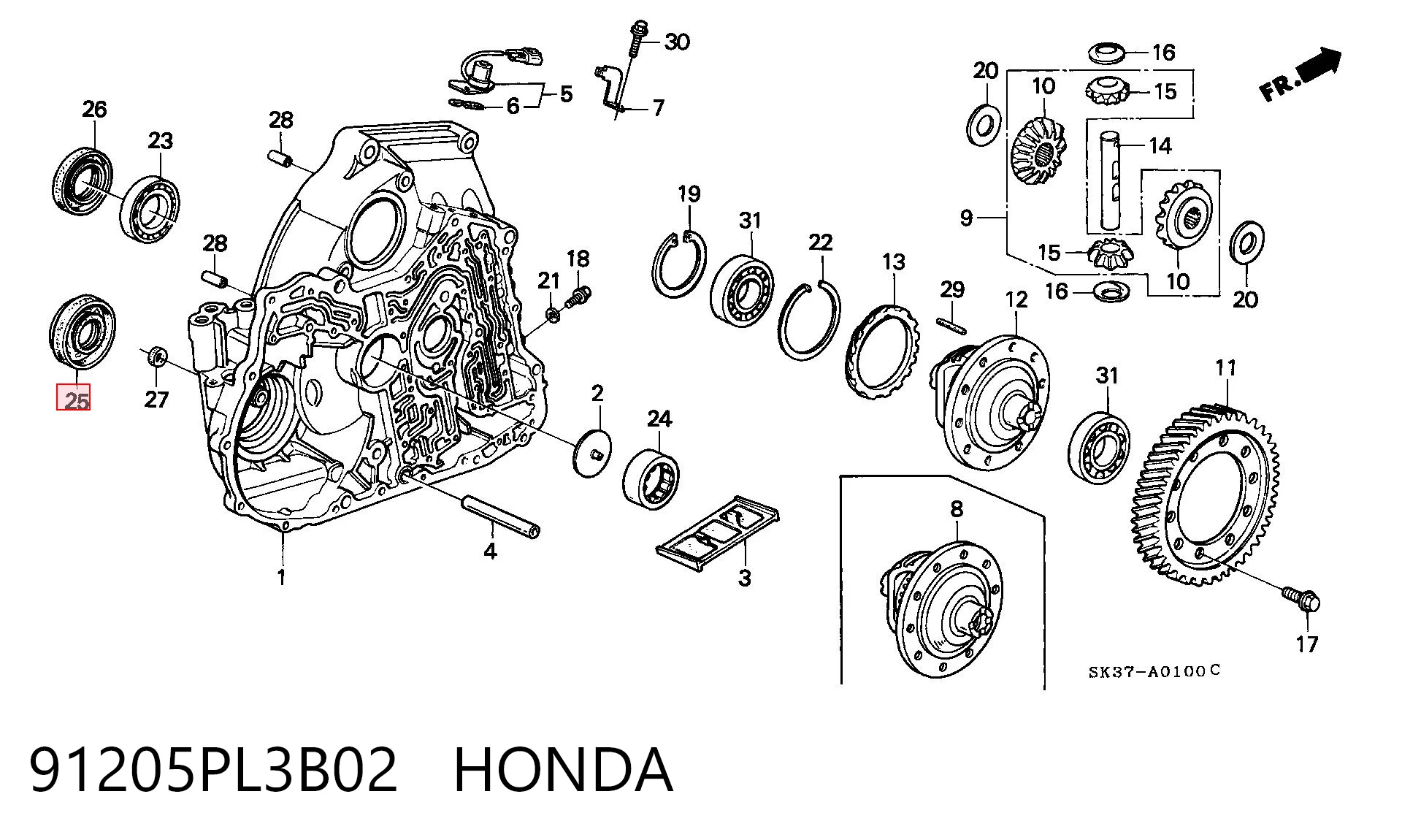91205PL3B02 Honda Retén del semieje delantero izquierdo