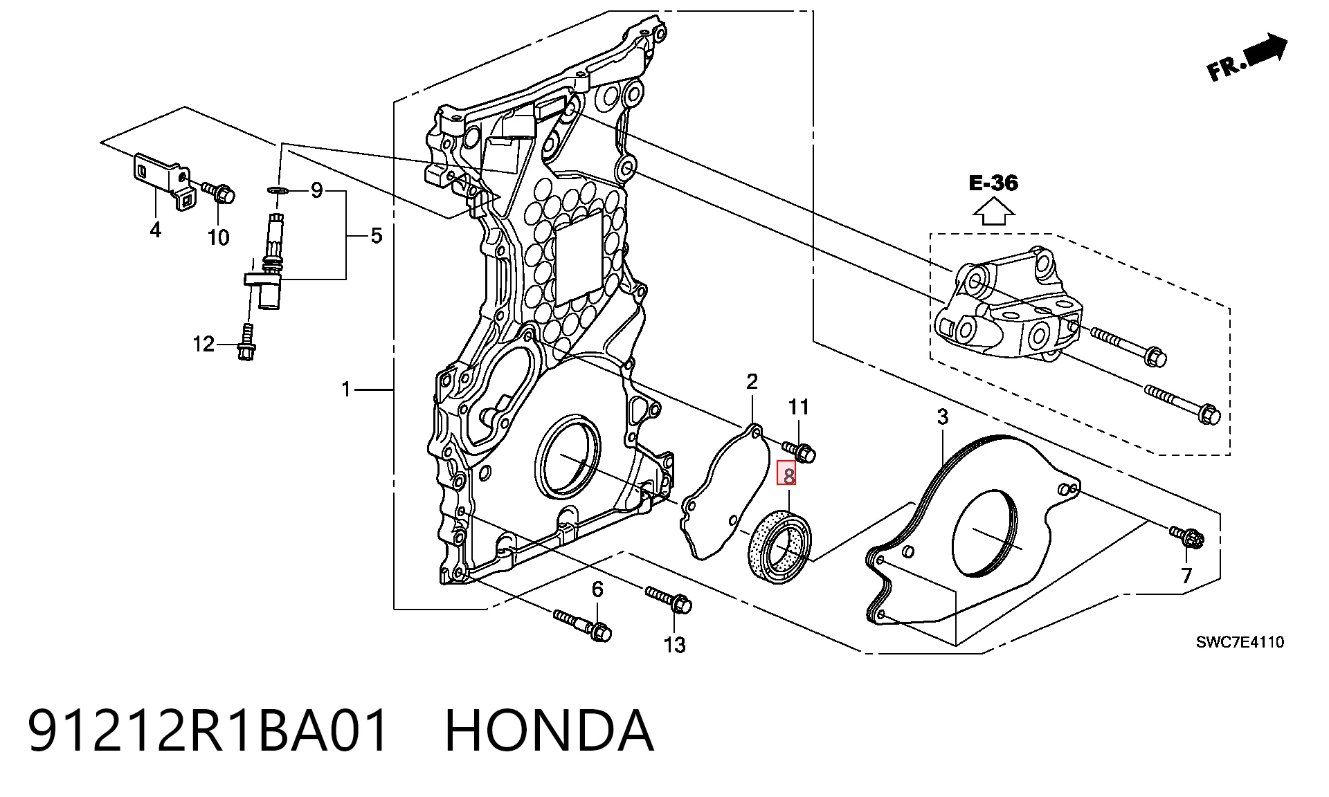 91212R1BA01 Honda Retén del cigüeñal frontal