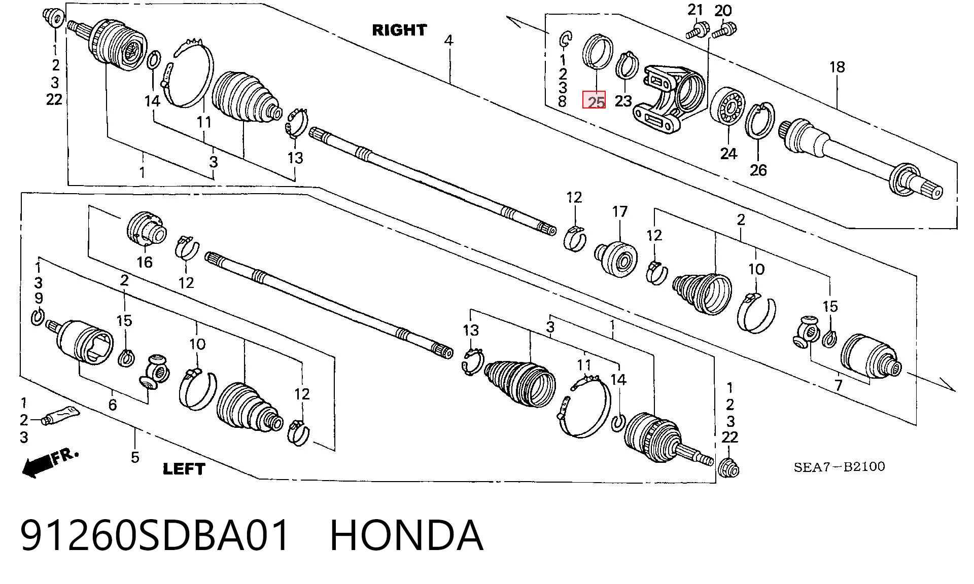 91260SDBA01 Honda Retén del cojinete intermedio delantero del eje de transmisión