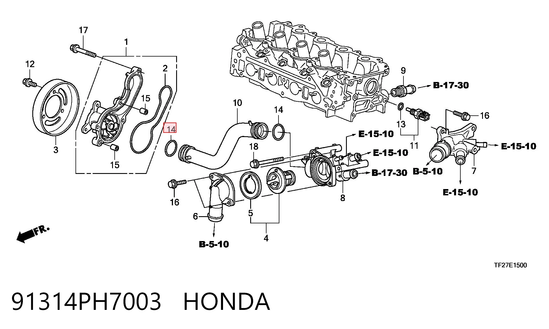 91314PH7003 Honda Anillo de estanqueidad del manguito del radiador