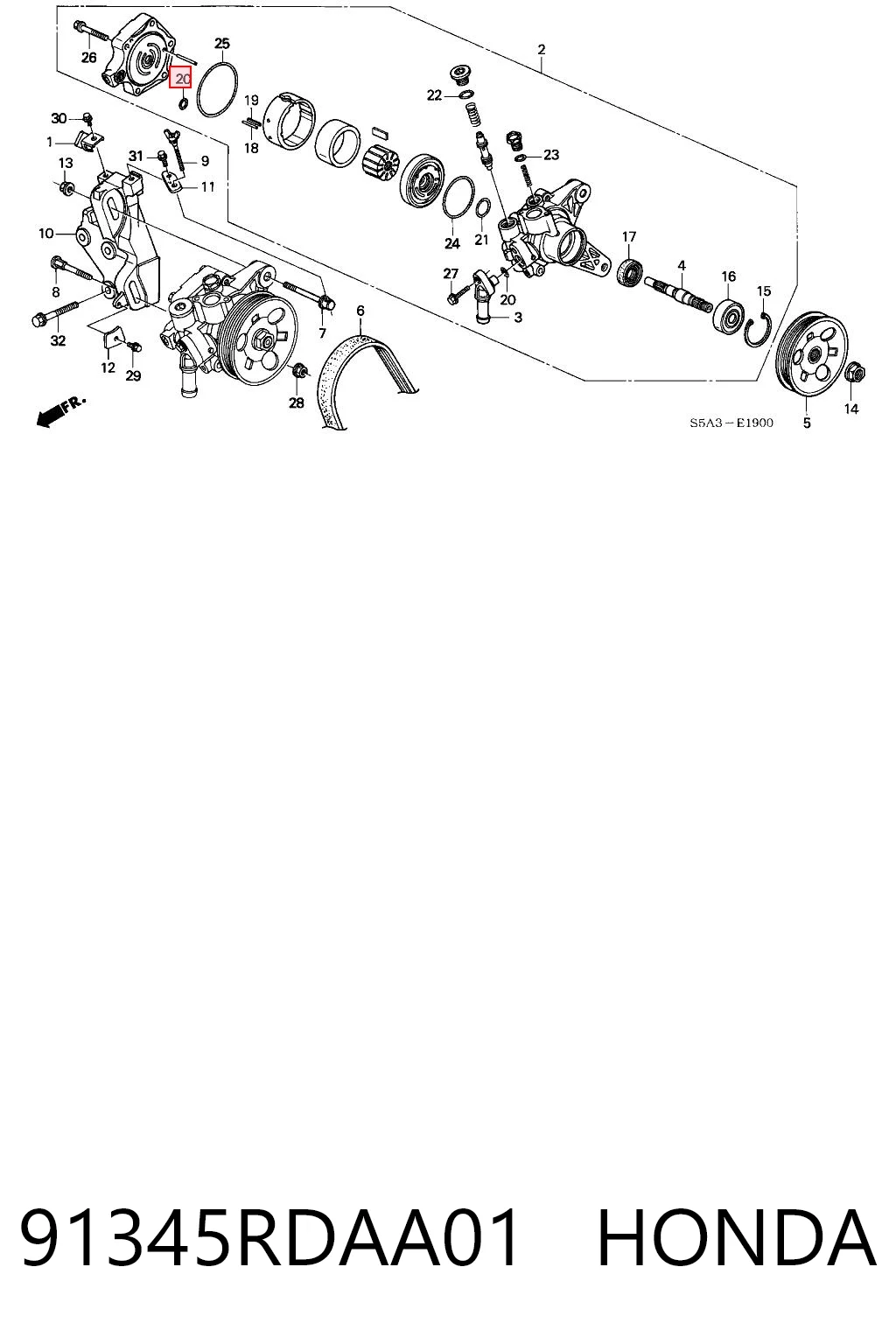 91345RDAA01 Honda Retén de bomba de dirección asistida
