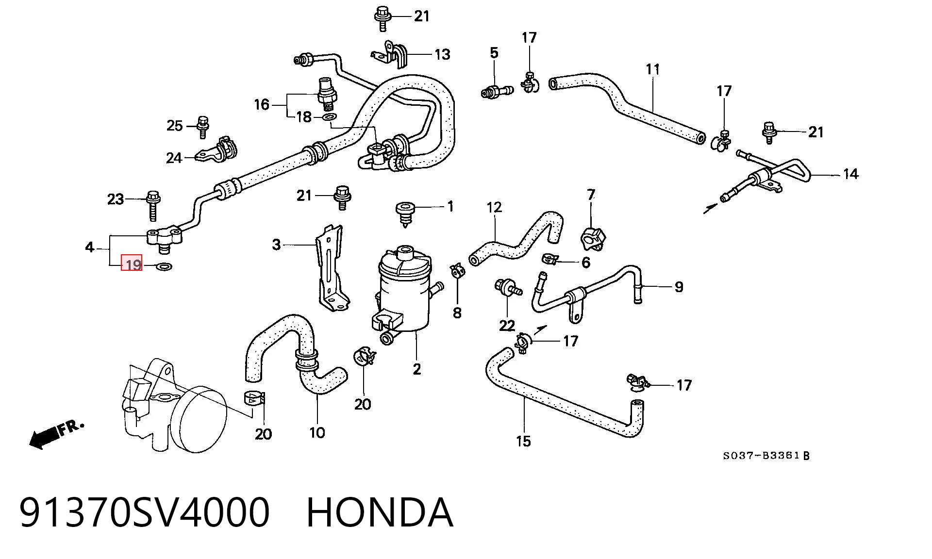 91370SV4000 Honda Junta tórica del depósito de dirección asistida