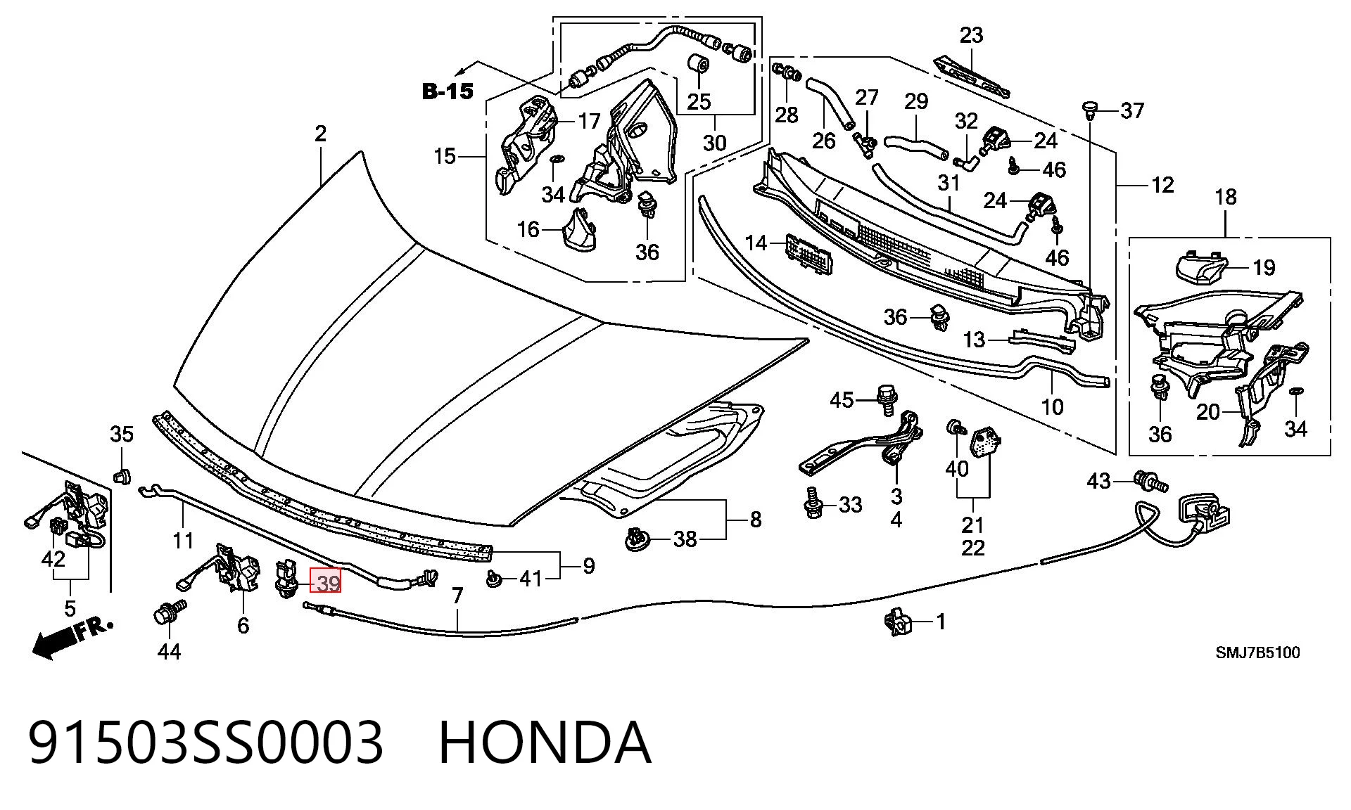91503SS0003 Honda Fijador del soporte del capó