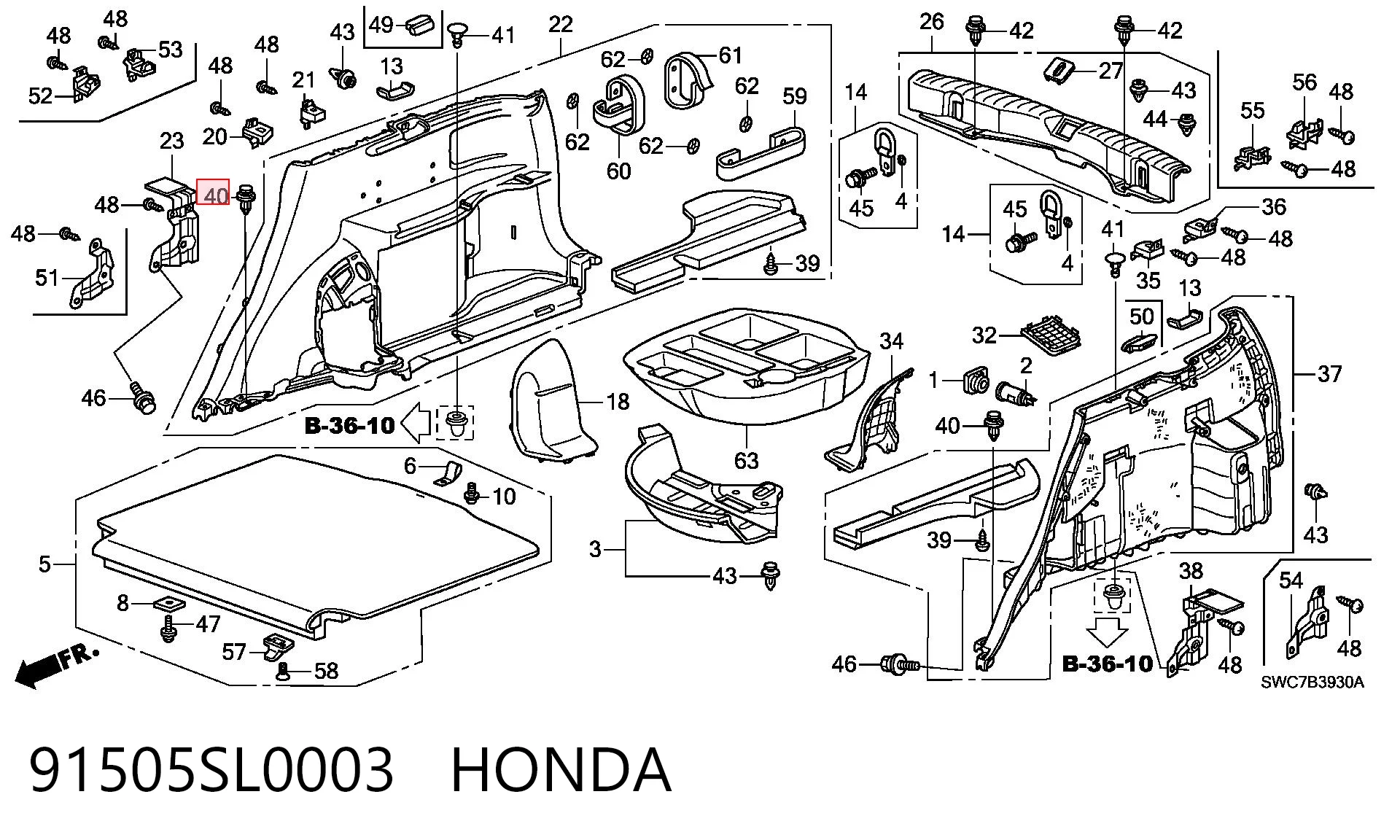 91505SL0003 Honda Clip de sujeción de moldura de estribo