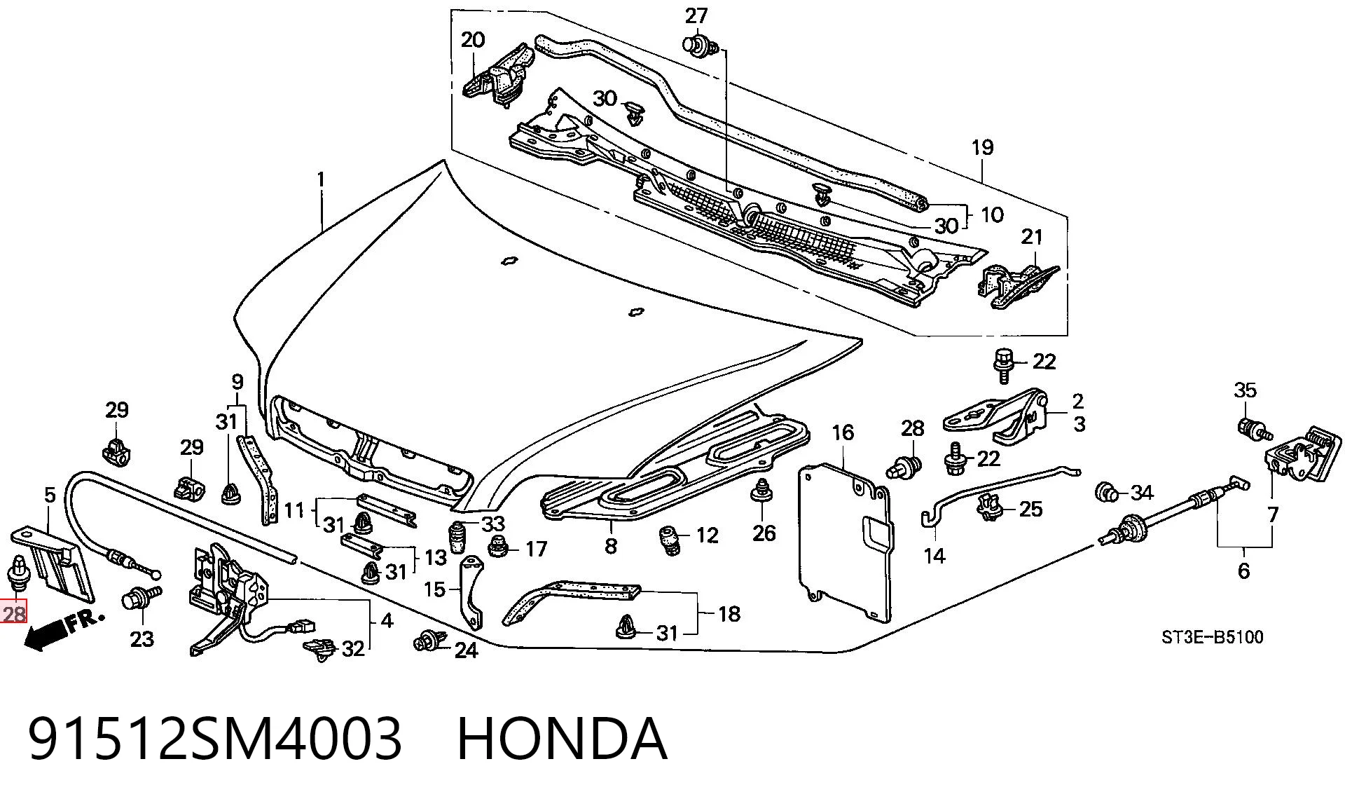 91512SM4003 Honda Clip de fijación del guardabarros delantero
