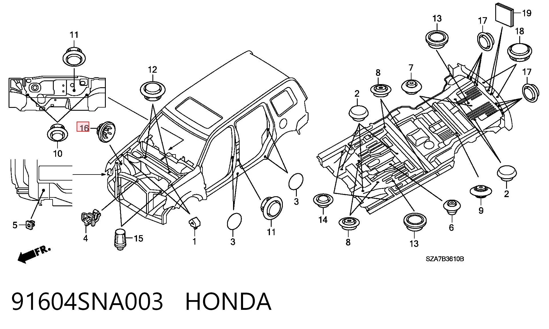 91604SNA003 Honda Fijador del soporte del capó