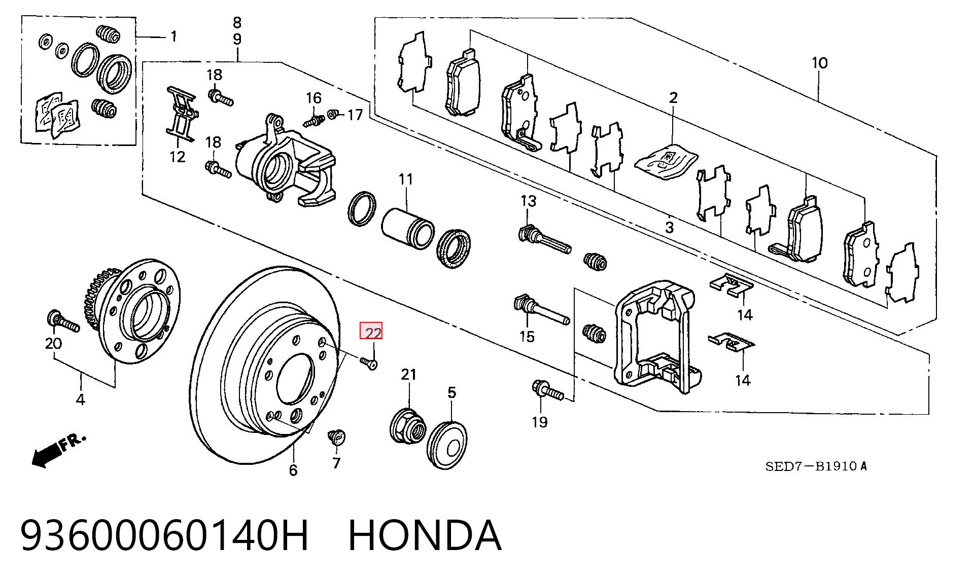 93600060140H Honda Tornillo de disco de freno