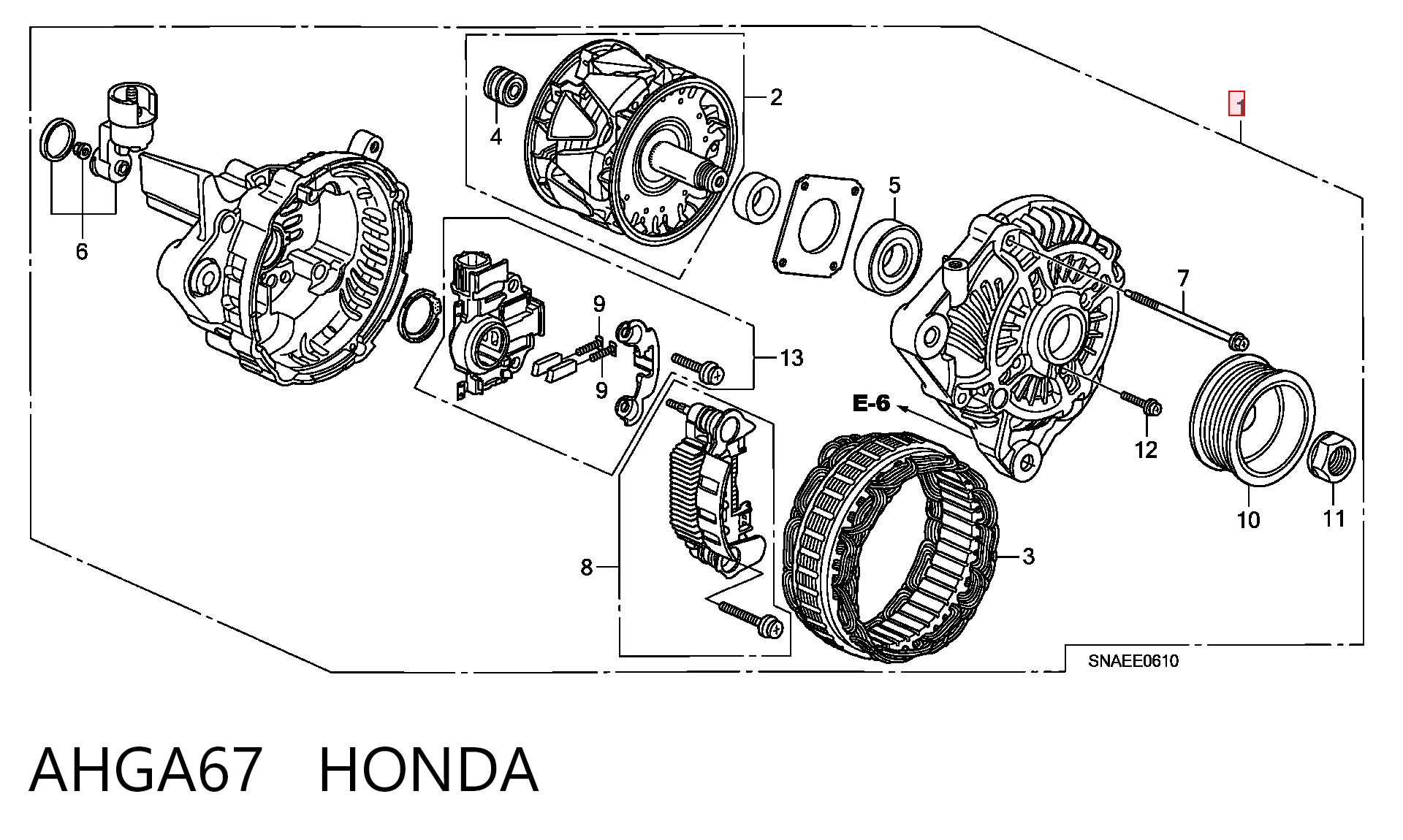 AHGA67 Honda Alternador de coche
