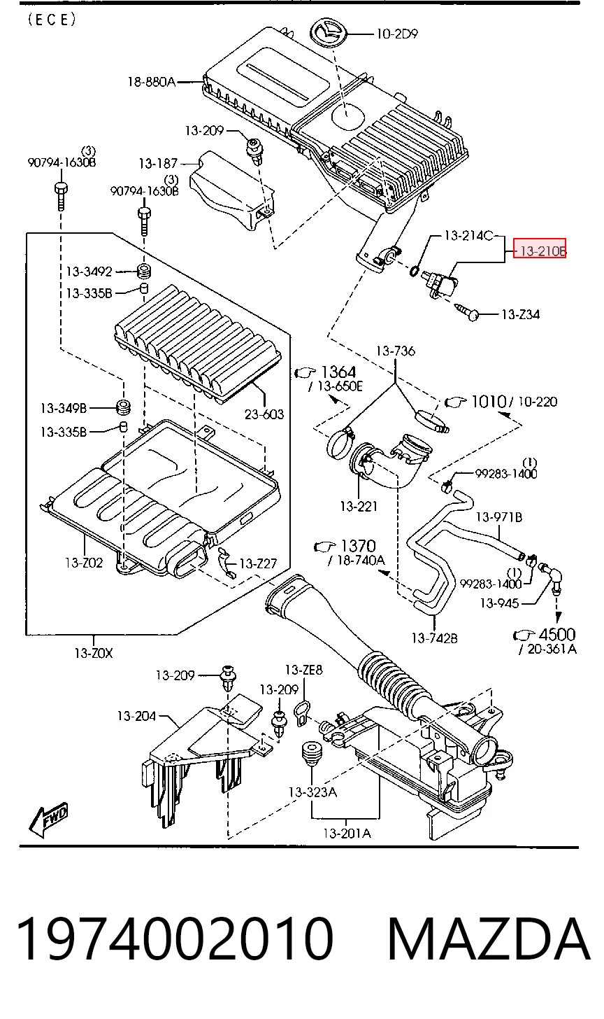 1974002010 Mazda Sensor de flujo de aire