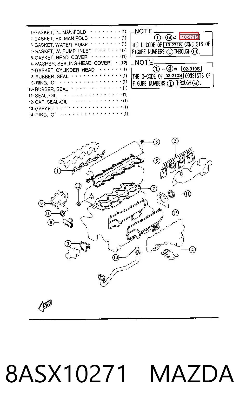 8ASX10271 Mazda Juego juntas motor