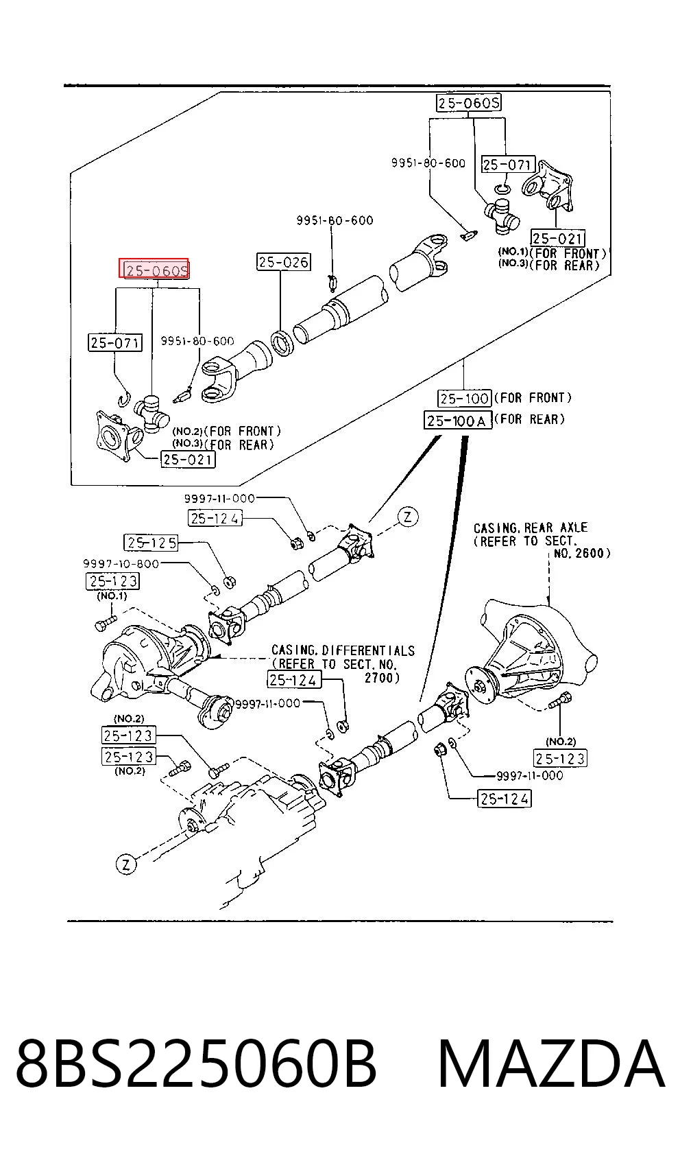 Cruceta del eje cardán trasero 8BS225060B MAZDA