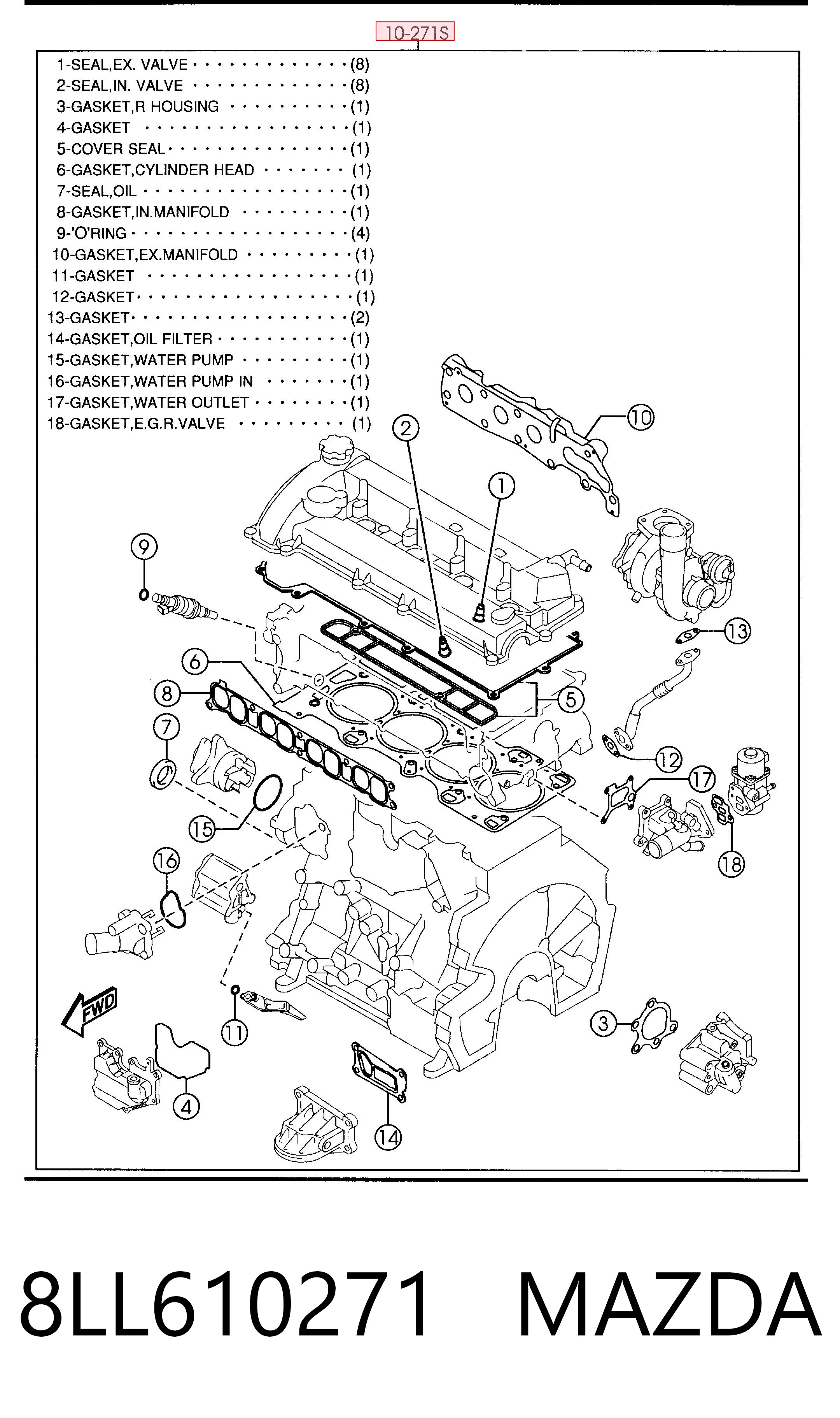 8LL610271 Mazda Juego juntas motor