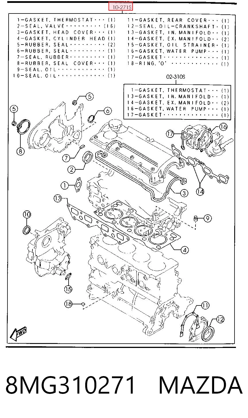 Juego completo de juntas de motor 8MG310271 MAZDA