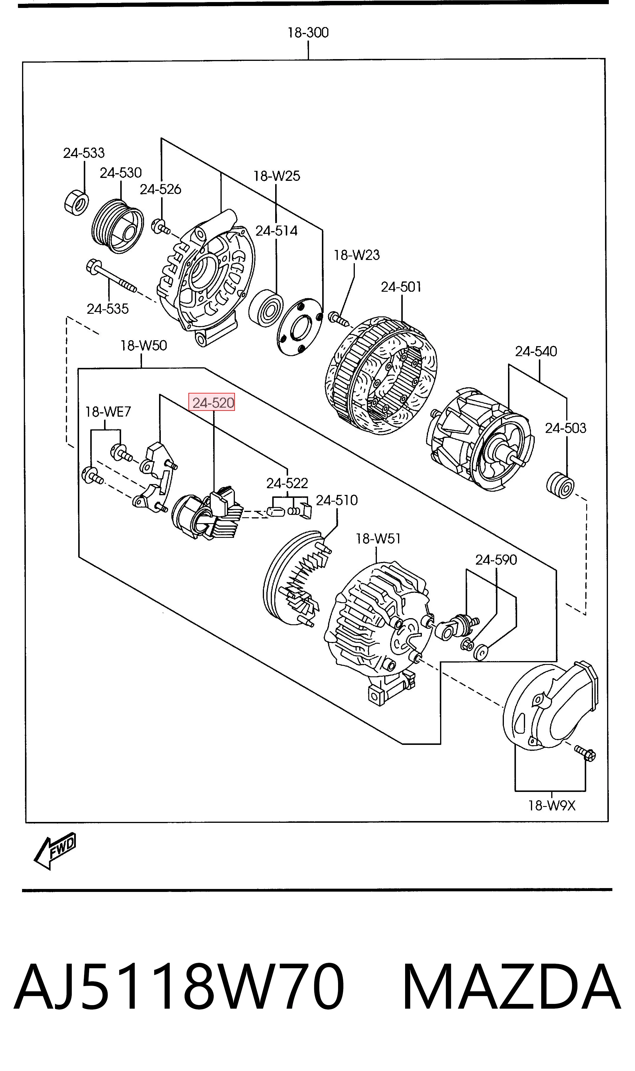 Regulador del alternador AJ5118W70 MAZDA