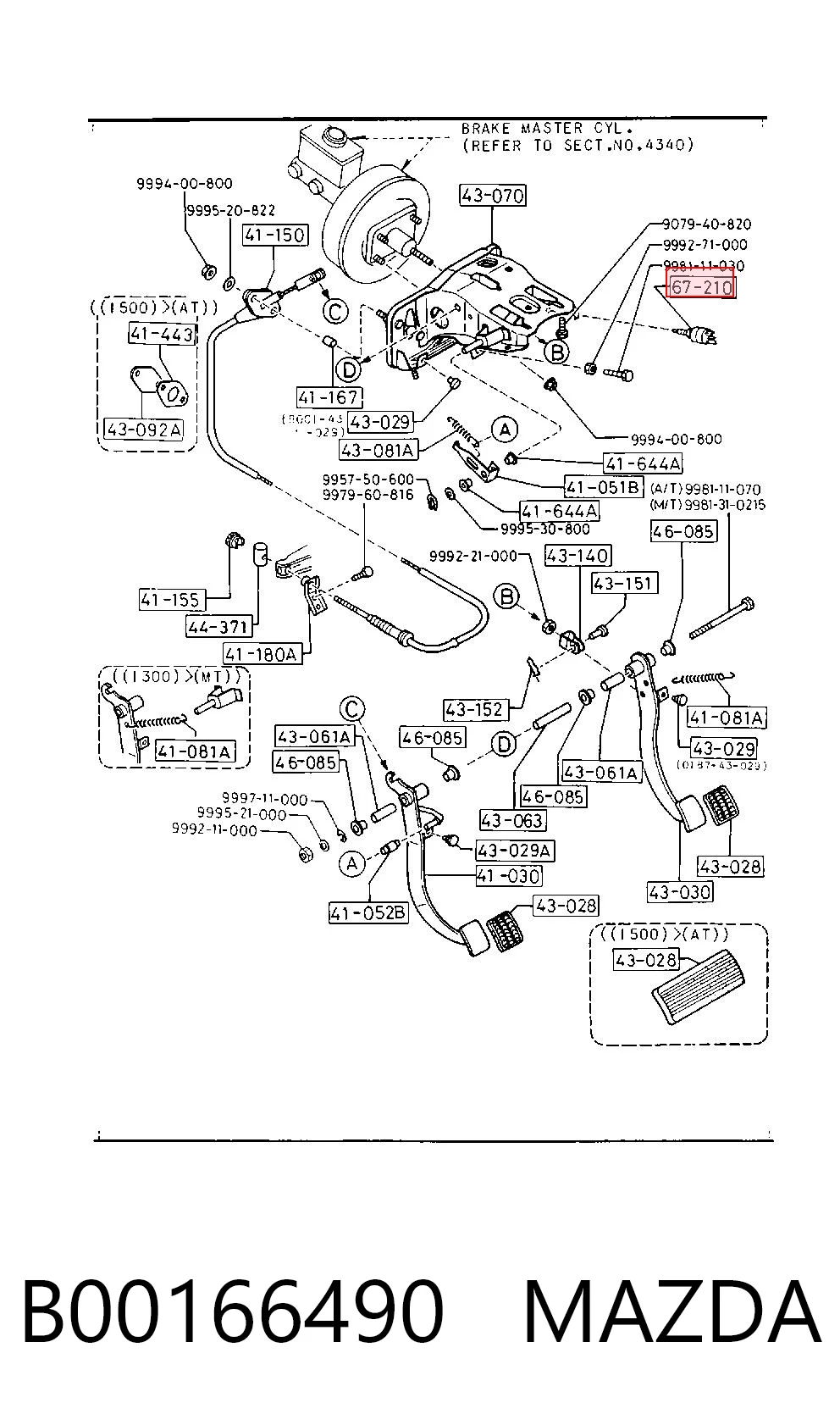 B00166490 Mazda Interruptor luces de freno