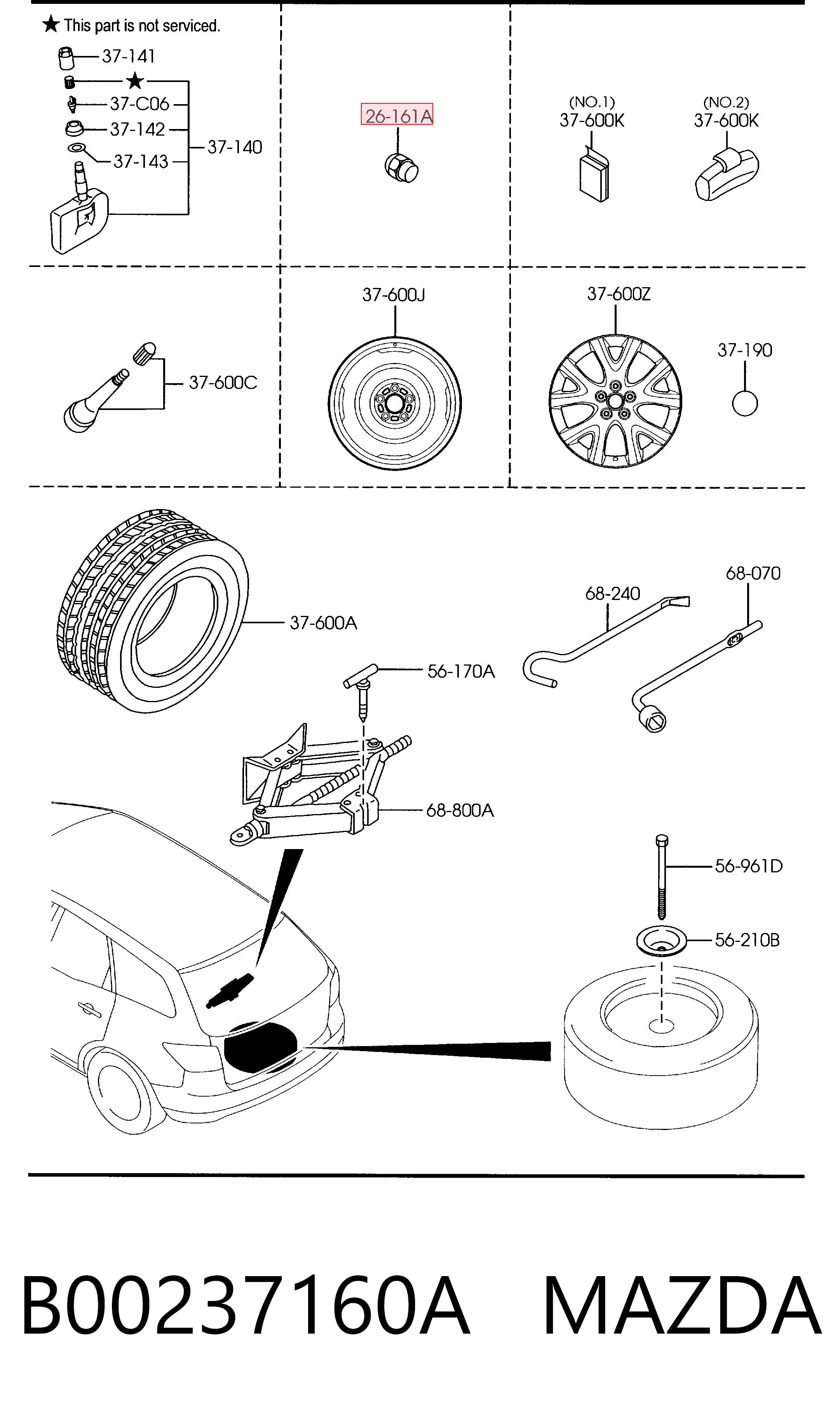 B00237160A Mazda Perno de rueda