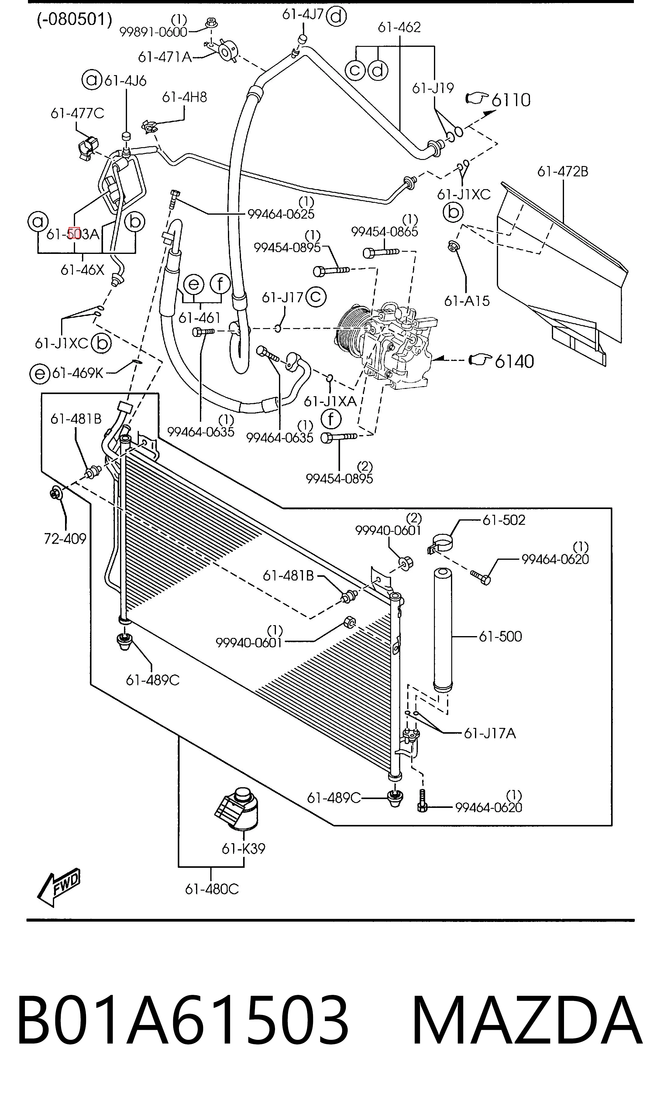 B01A61503 Mazda Sensor de baja presion aire acondicionado
