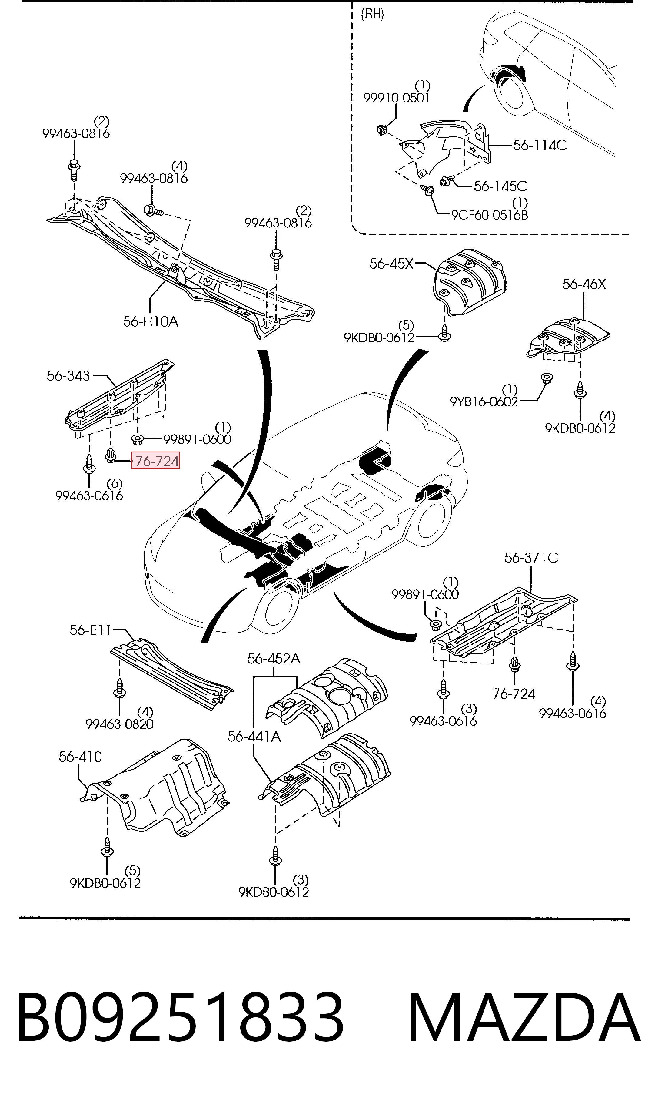 B09251833 Mazda Clip de fijación del guardabarros delantero
