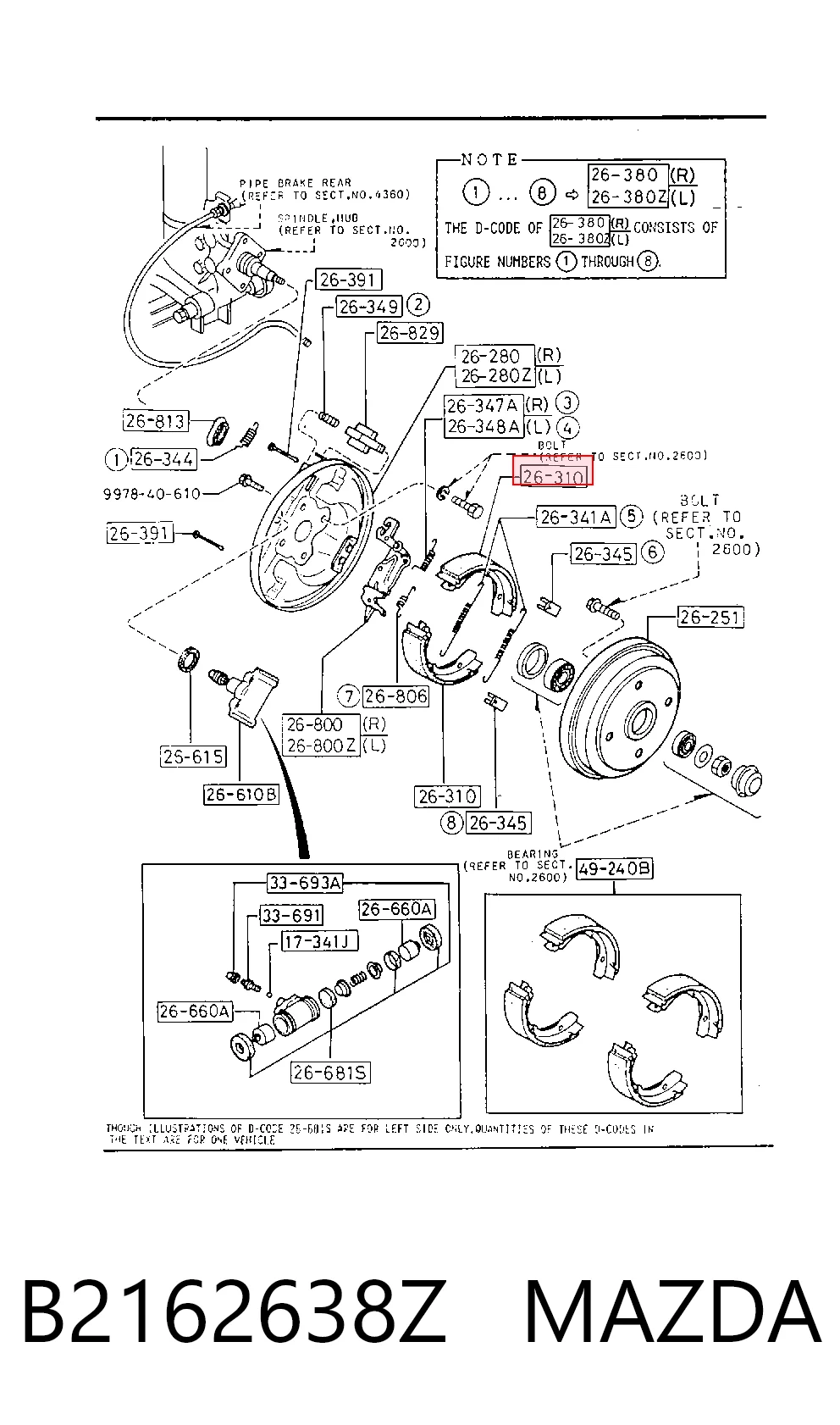 Zapatas de freno de tambor traseras B2162638Z MAZDA