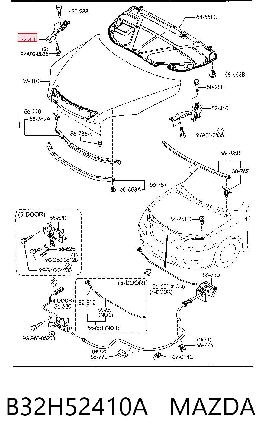 B32H52410A Mazda Bisagra de capot derecha