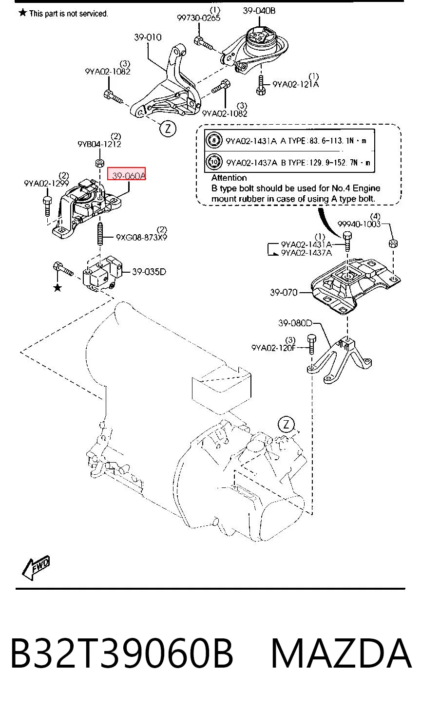 B32T39060B Mazda Soporte de motor derecho