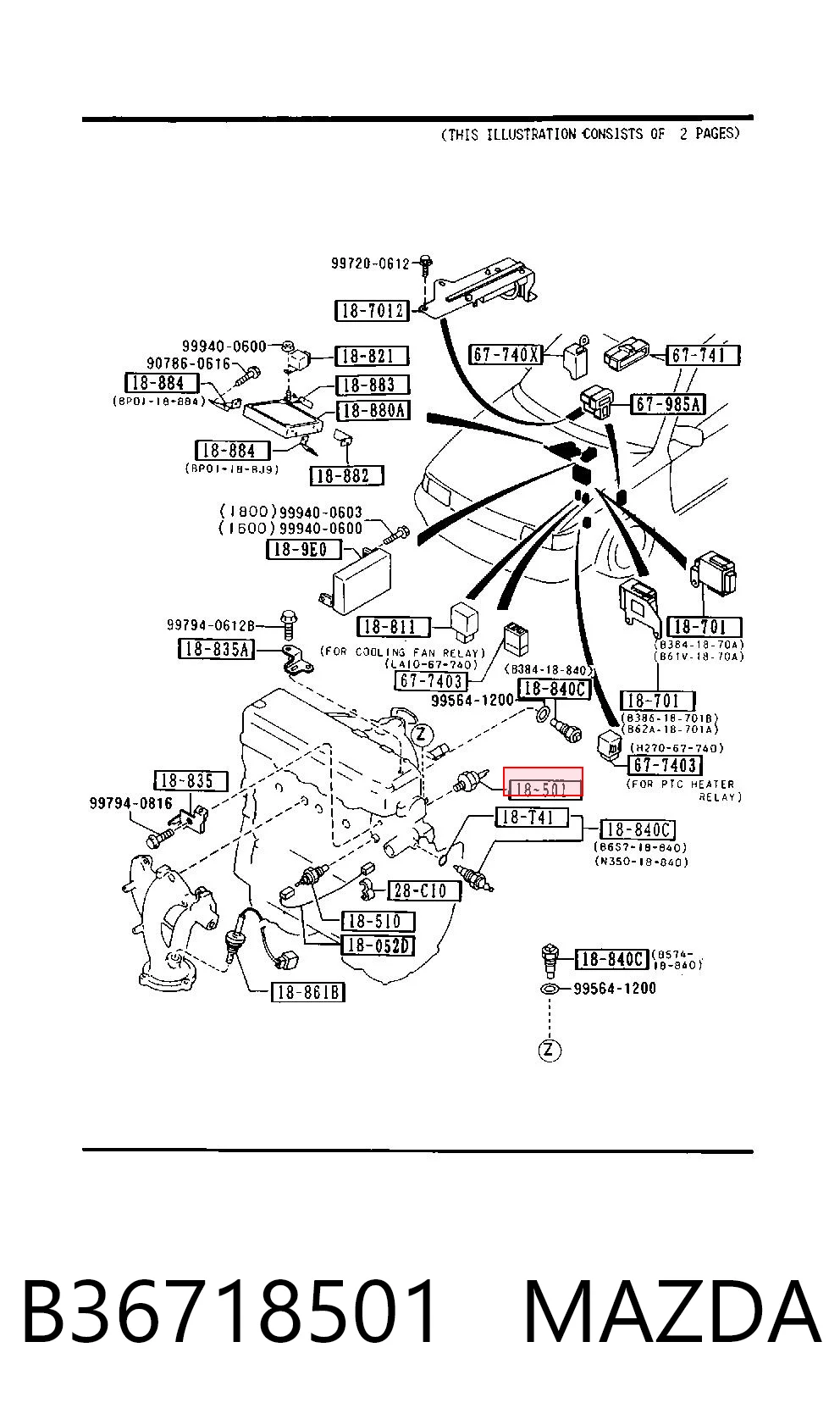 Sensor de presión de aceite B36718501 MAZDA