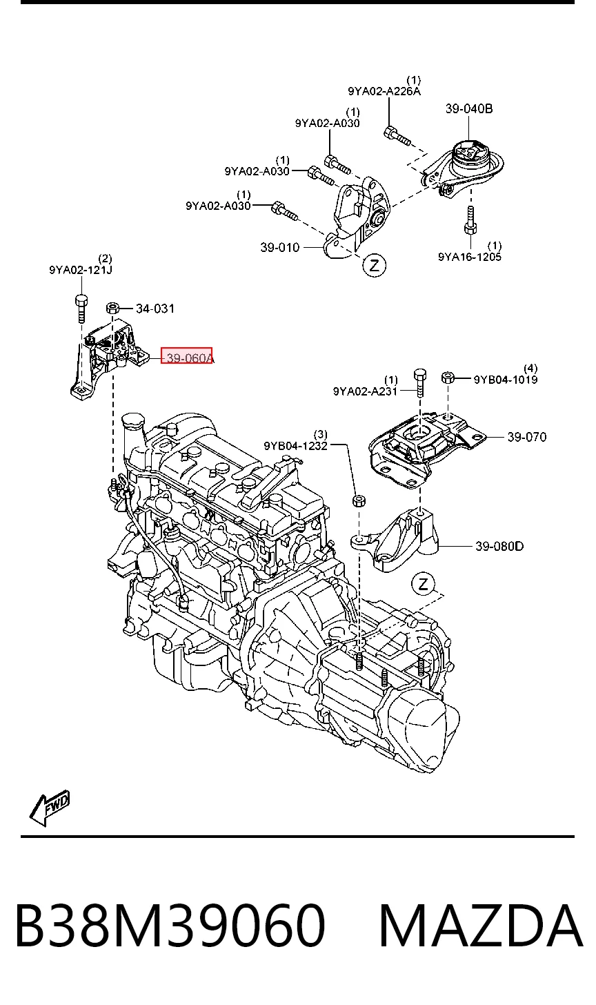 Soporte de motor derecho B38M39060 MAZDA