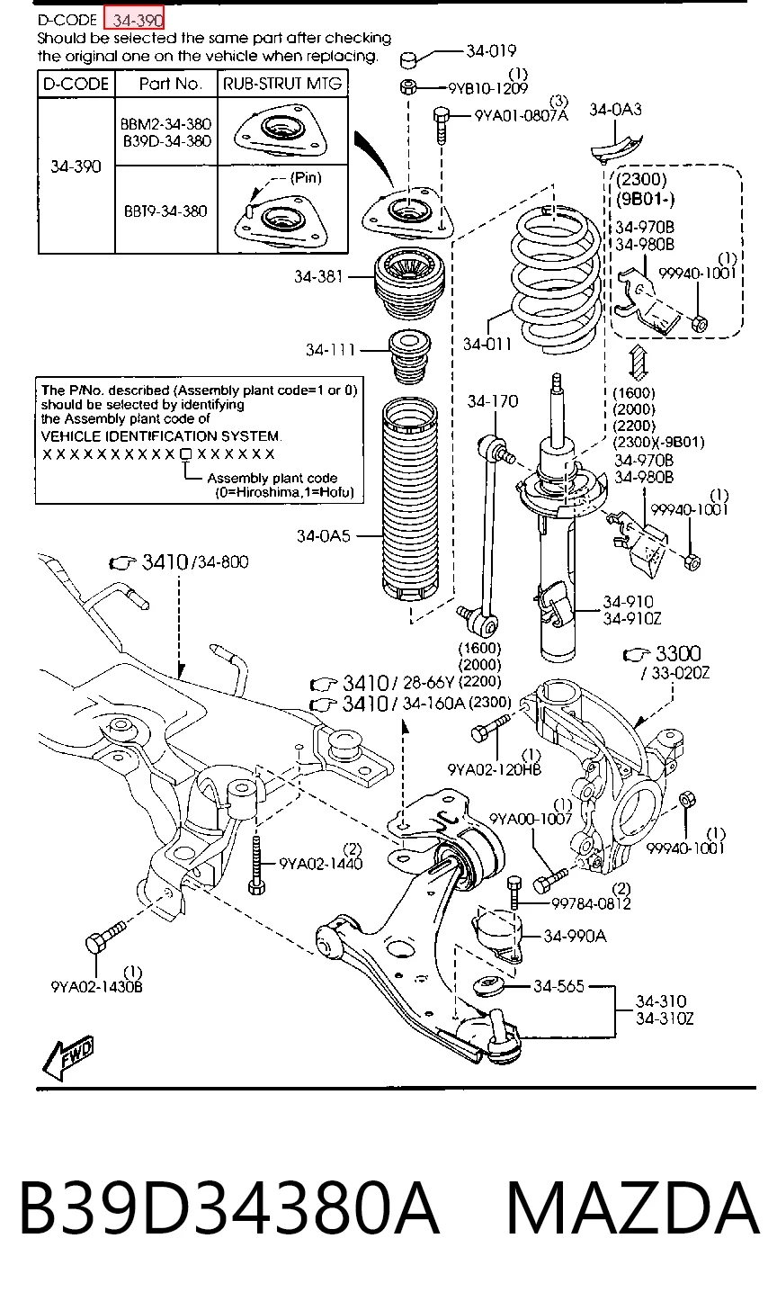 B39D34380A Mazda Soporte del amortiguador delantero