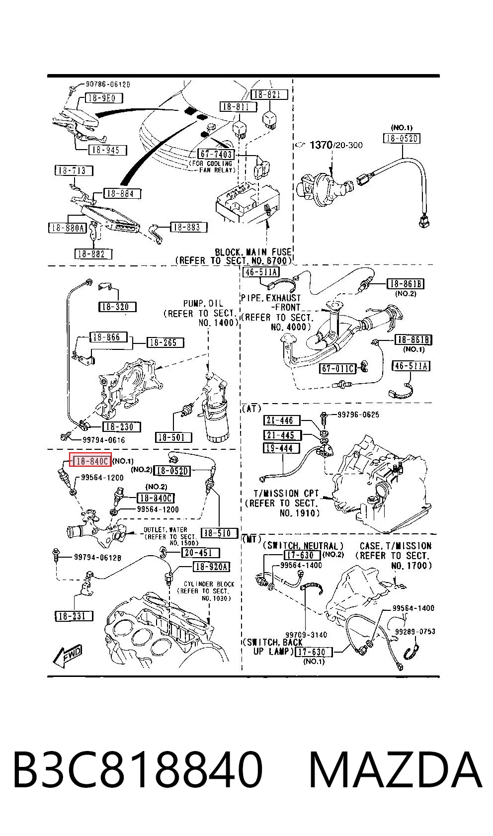 B3C818840 Mazda Sensor temperatura refrigerante