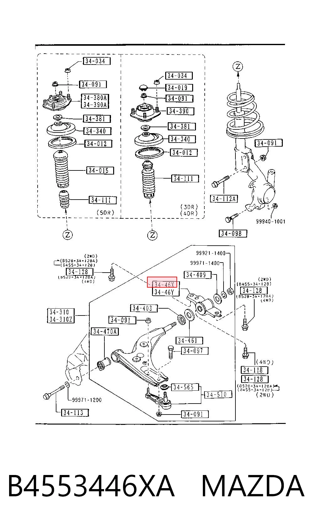 Buje delantero inferior del brazo de suspensión B4553446XA MAZDA