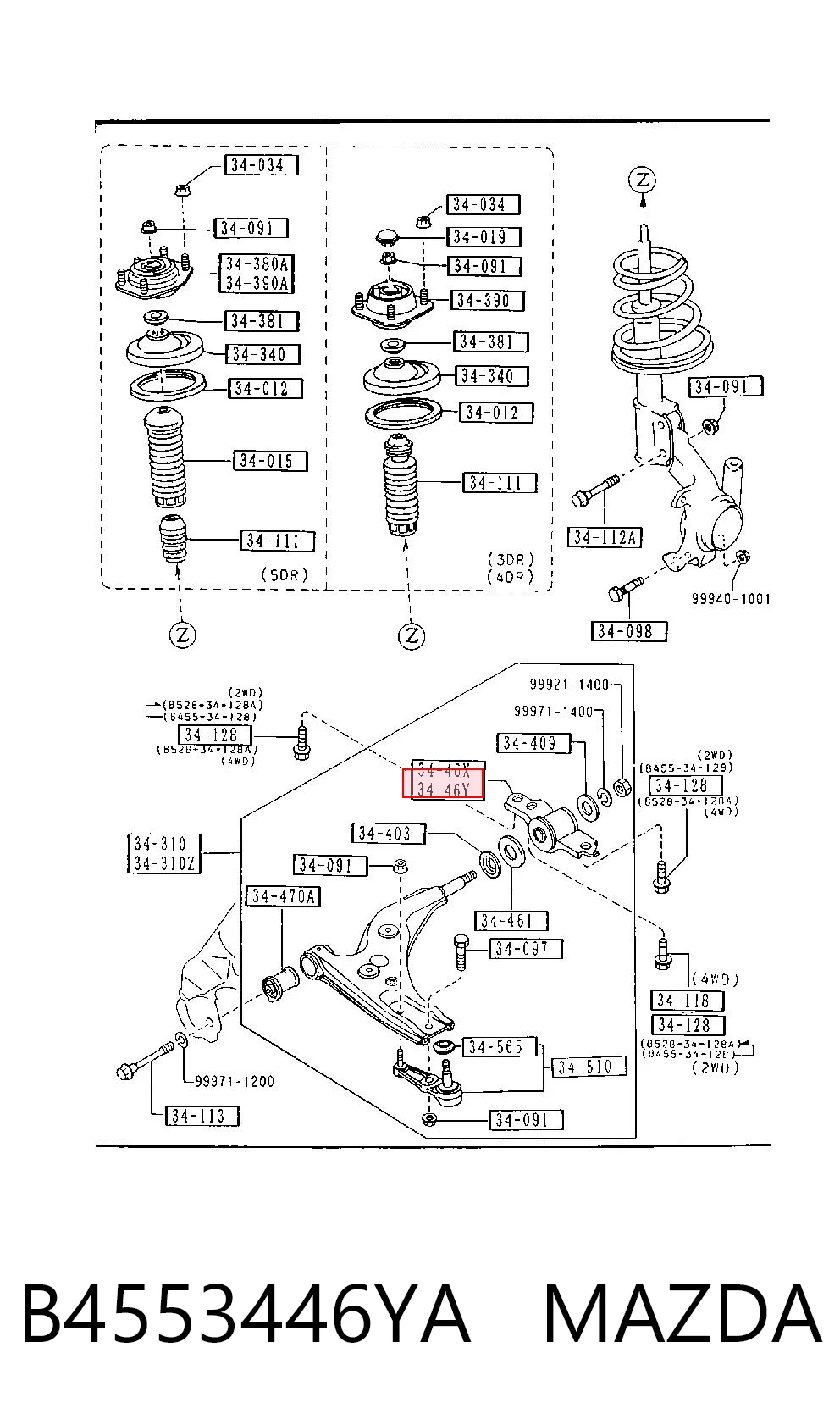 Buje delantero inferior del brazo de suspensión B4553446YA MAZDA
