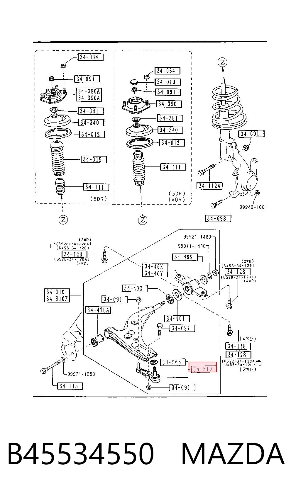 B45534550 Mazda Rótula inferior de suspensión