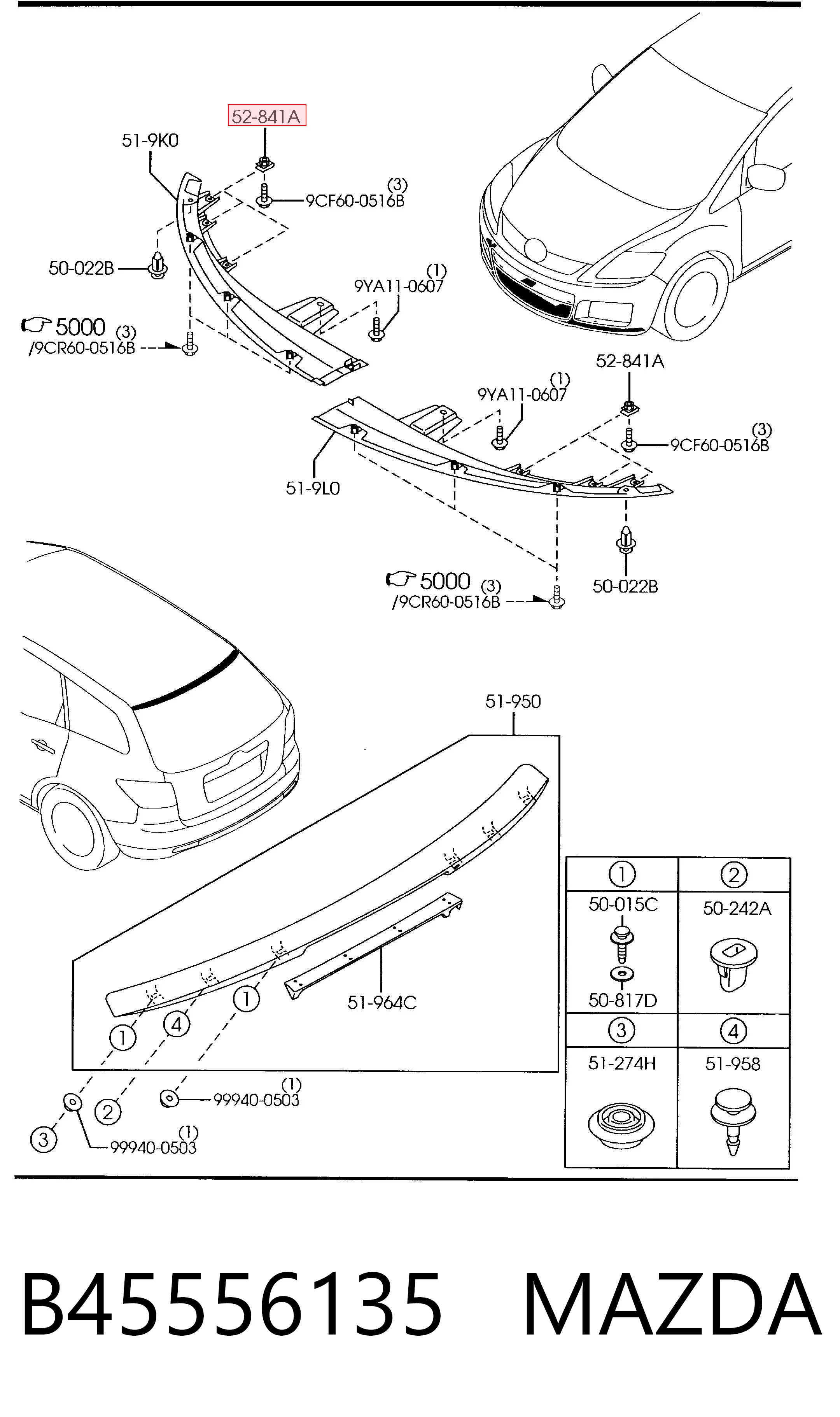 B45556135 Mazda Tuerca remachable para tornillo autorroscante
