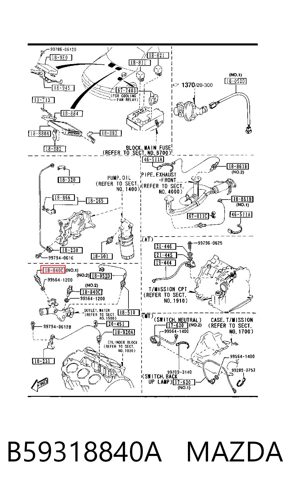 B59318840A Mazda Sensor temperatura refrigerante