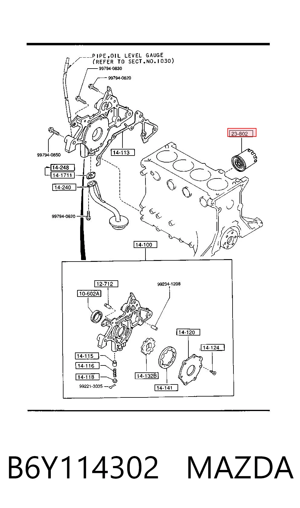B6Y114302 Mazda Filtro aceite