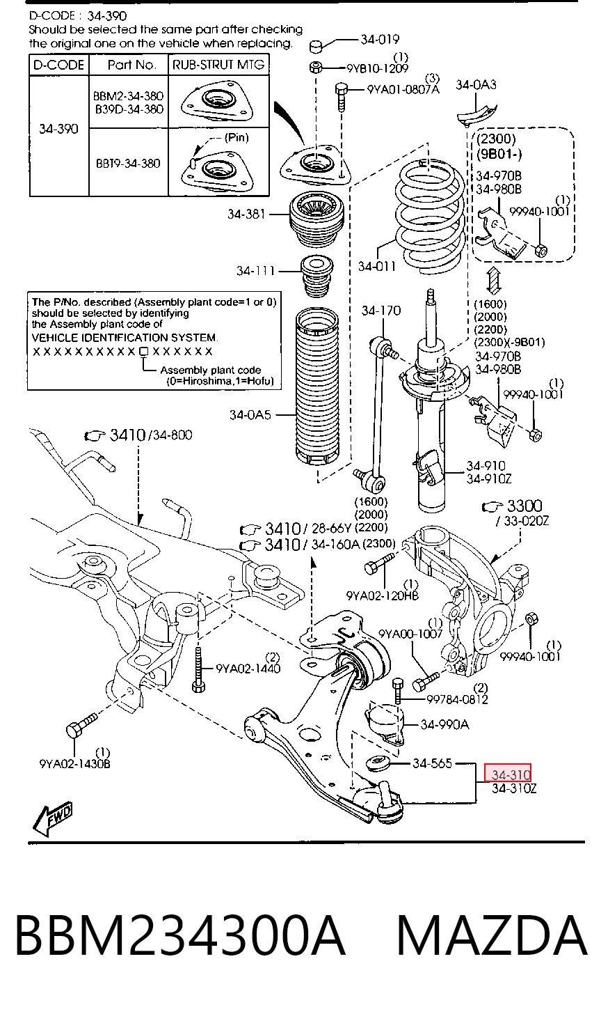 BBM234300A Mazda Brazo inferior derecho de la suspensión delantera