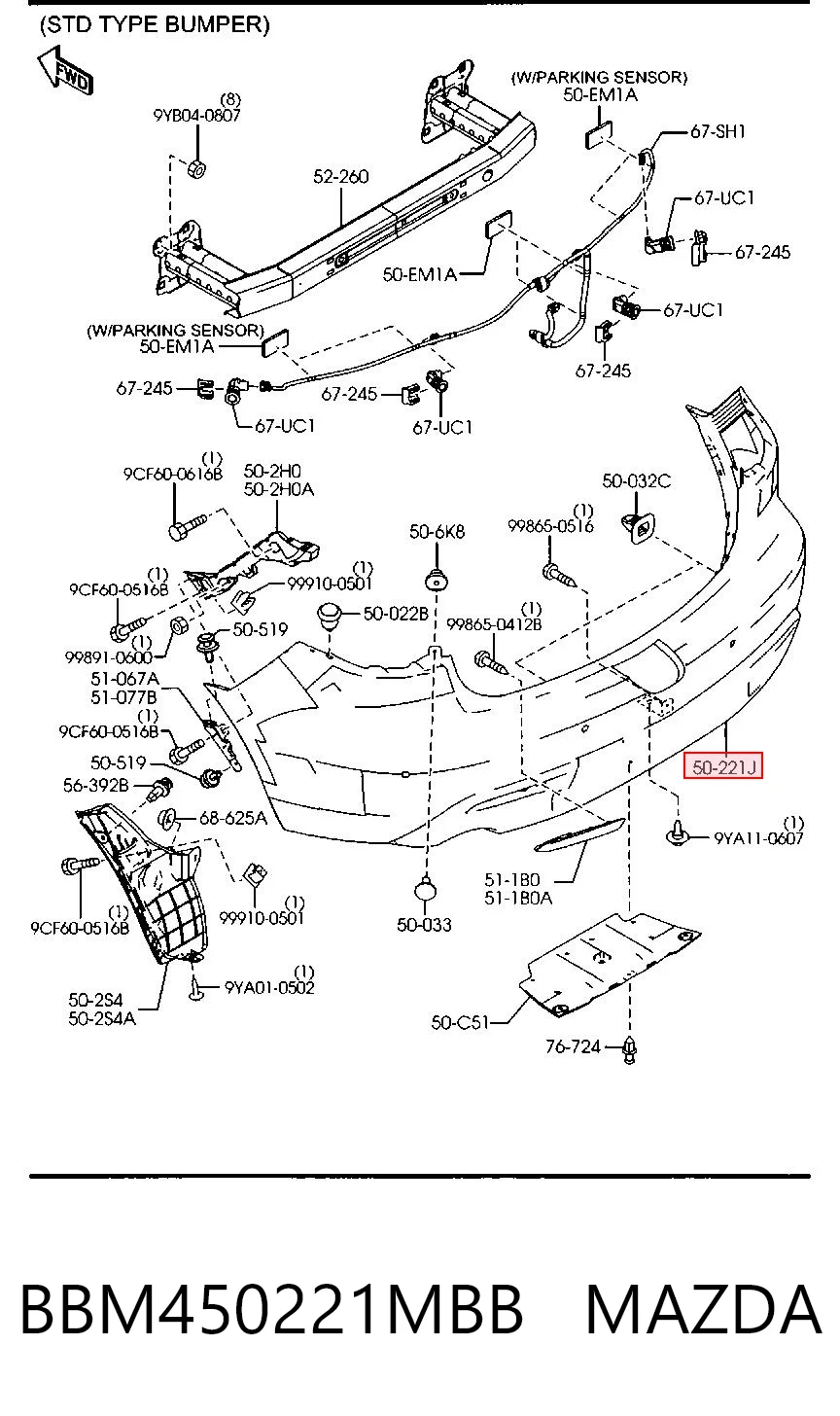 Parachoques trasero BBM450221MBB MAZDA