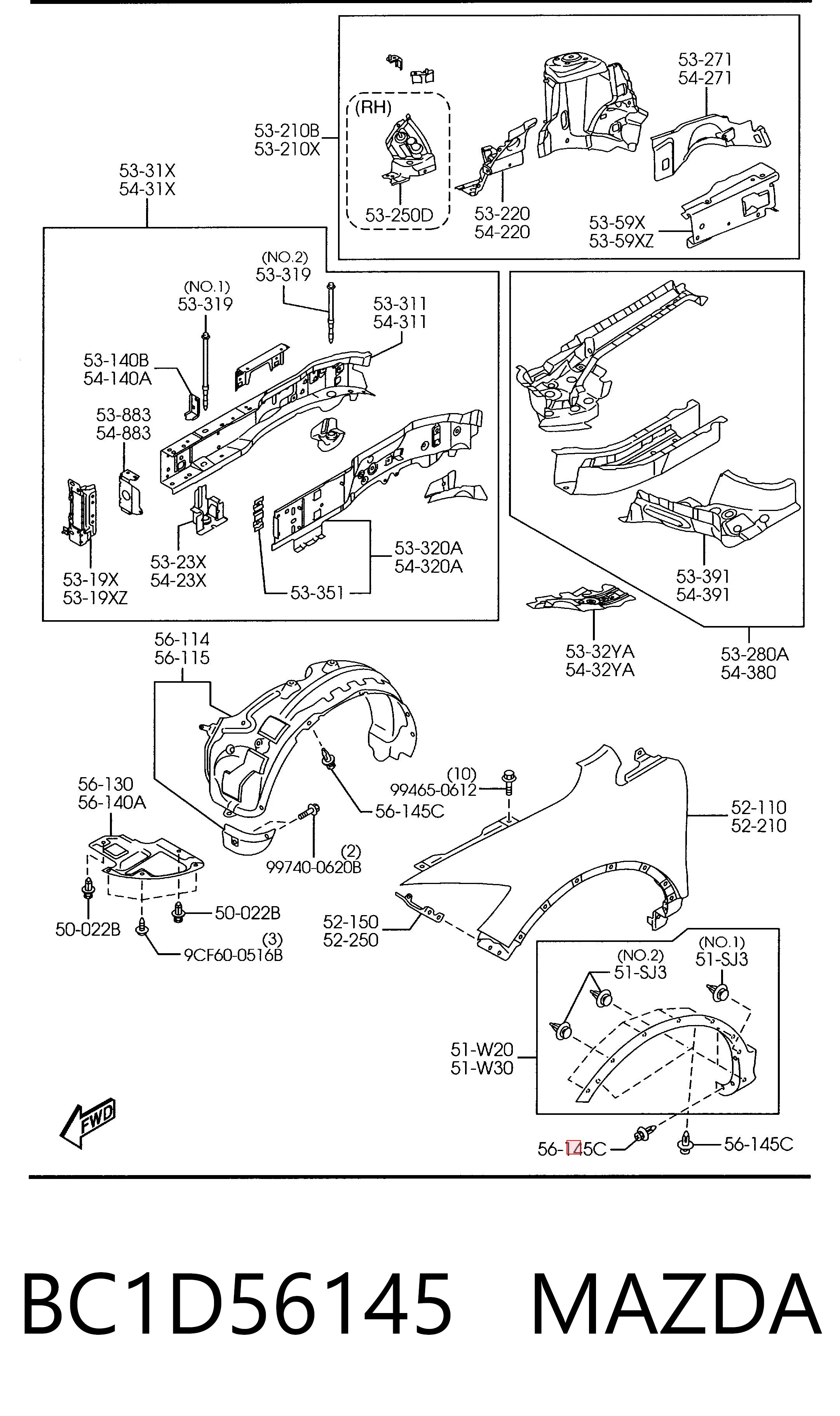 BC1D56145 Mazda Clip de fijación del guardabarros