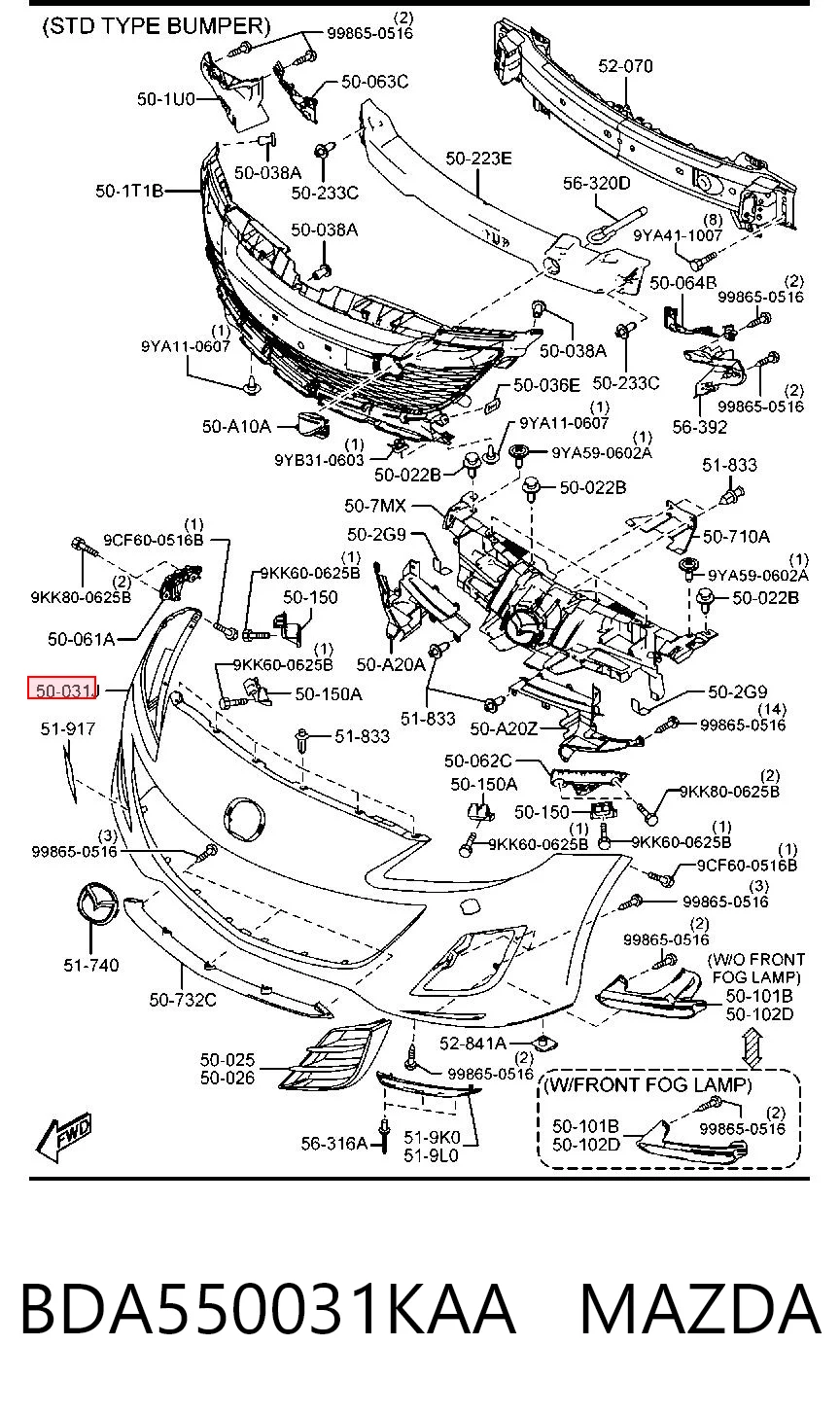 Parachoques delantero BDA550031KAA MAZDA