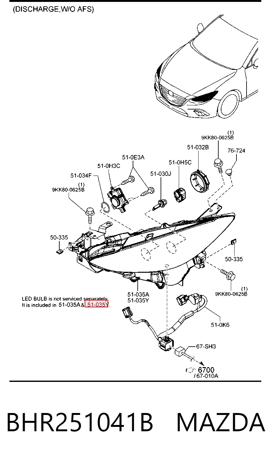Faro izquierdo BHR251041B MAZDA