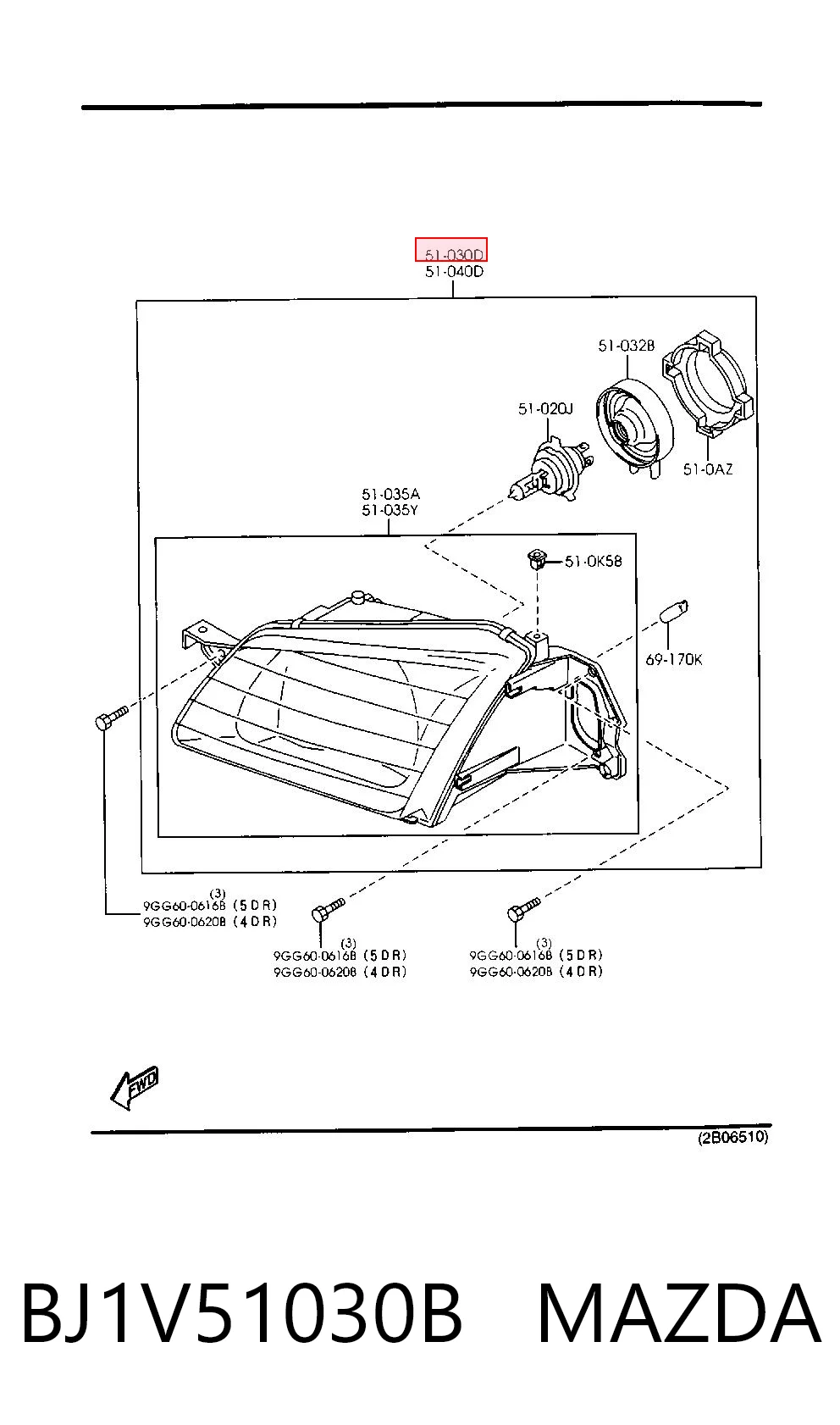 Luz derecha para Mazda Protege  4 DOOR