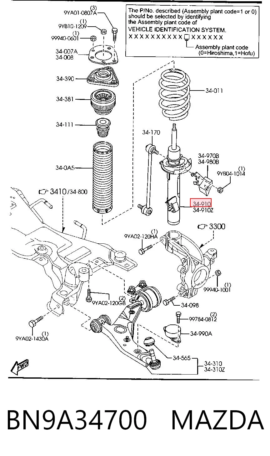 Amortiguador delantero derecho BN9A34700 MAZDA