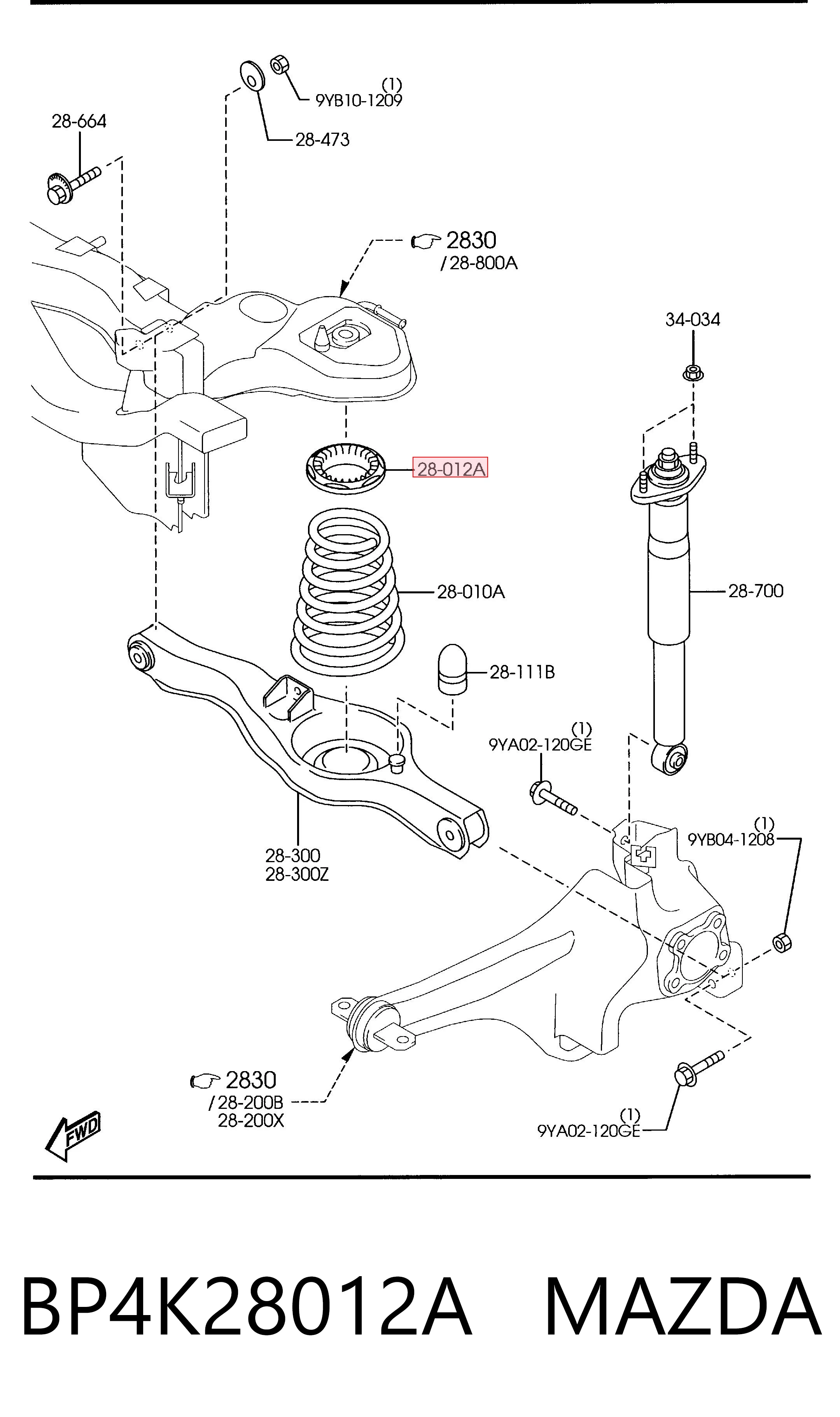BP4K28012A Mazda Aislador de resorte trasero superior