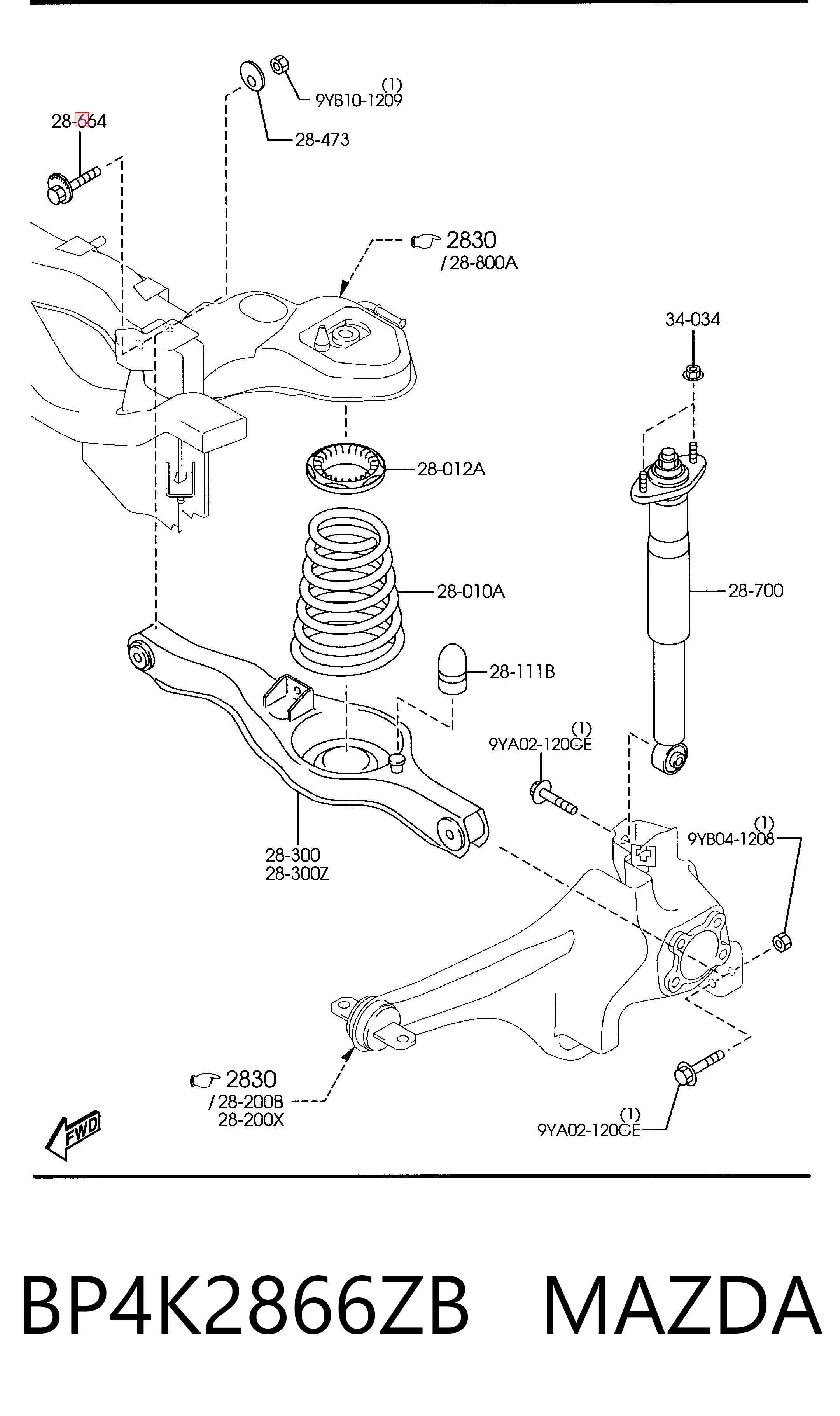 BP4K2866ZB Mazda Perno de fijación interior del brazo oscilante inferior trasero